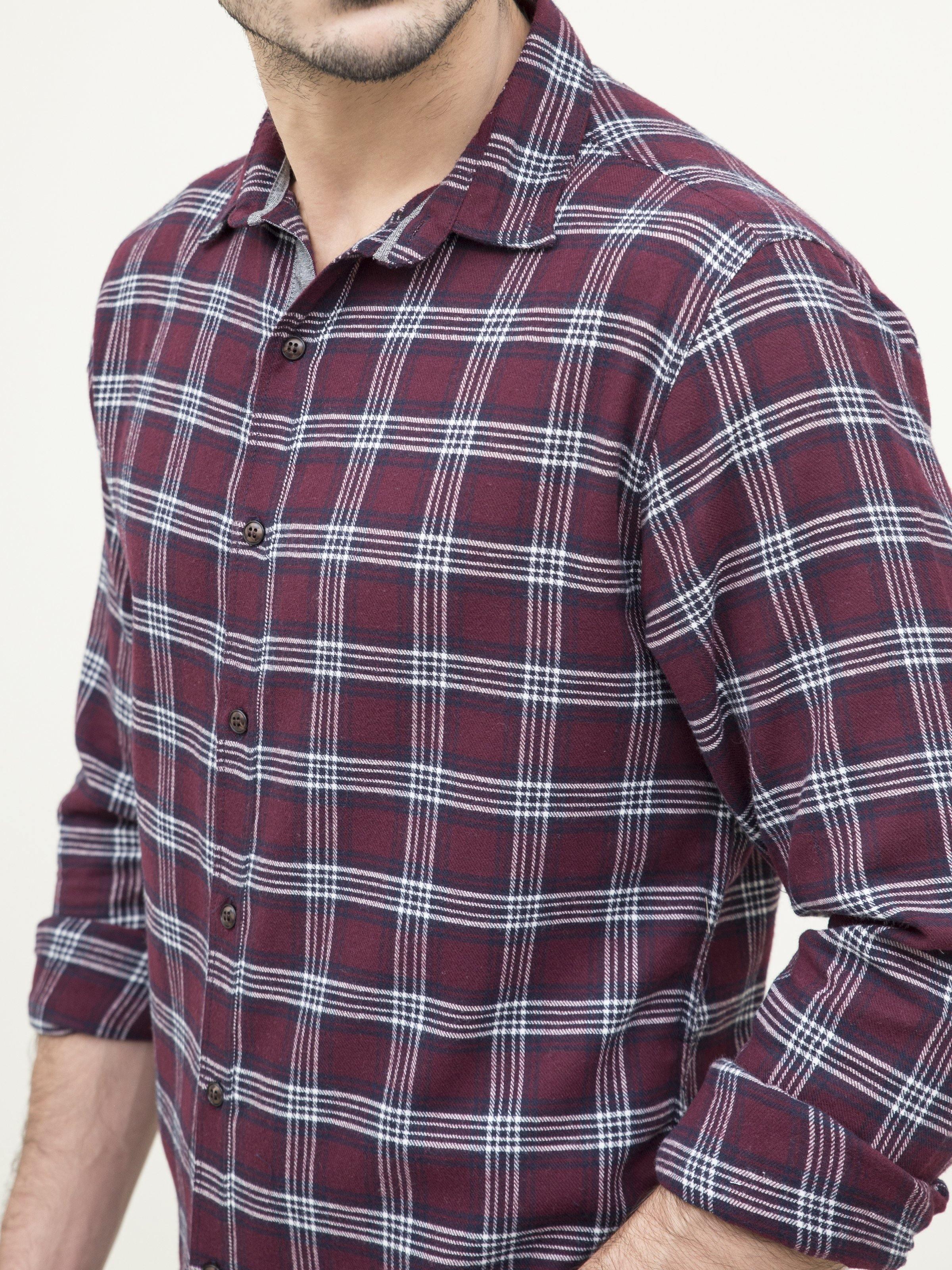 CASUAL SHIRT FULL SLEEVE MAHROON CHECK - Image 3