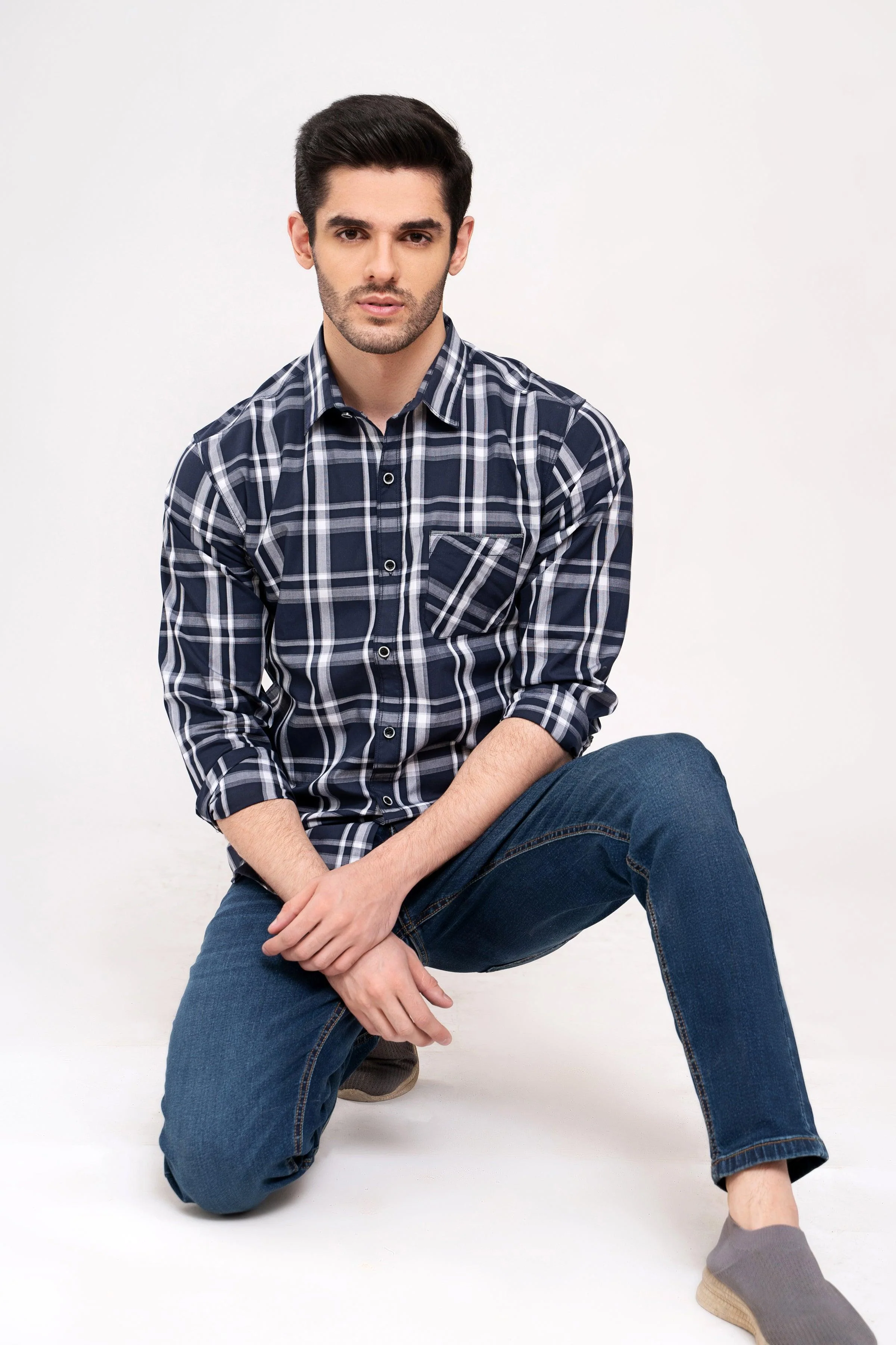 CASUAL SHIRT FULL SLEEVE NAVY GREY