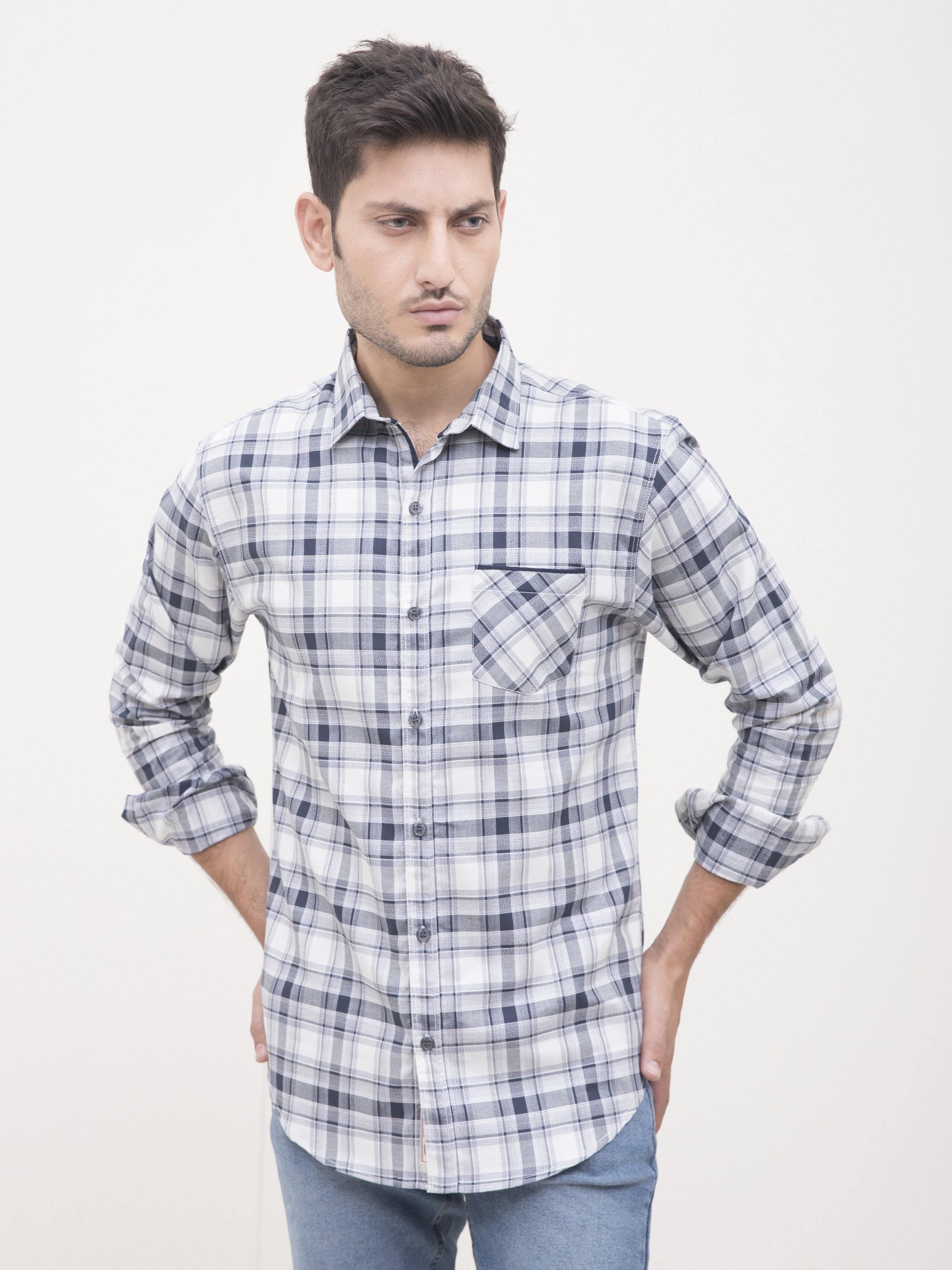 CASUAL SHIRT FULL SLEEVE SILVER NAVY CHECK