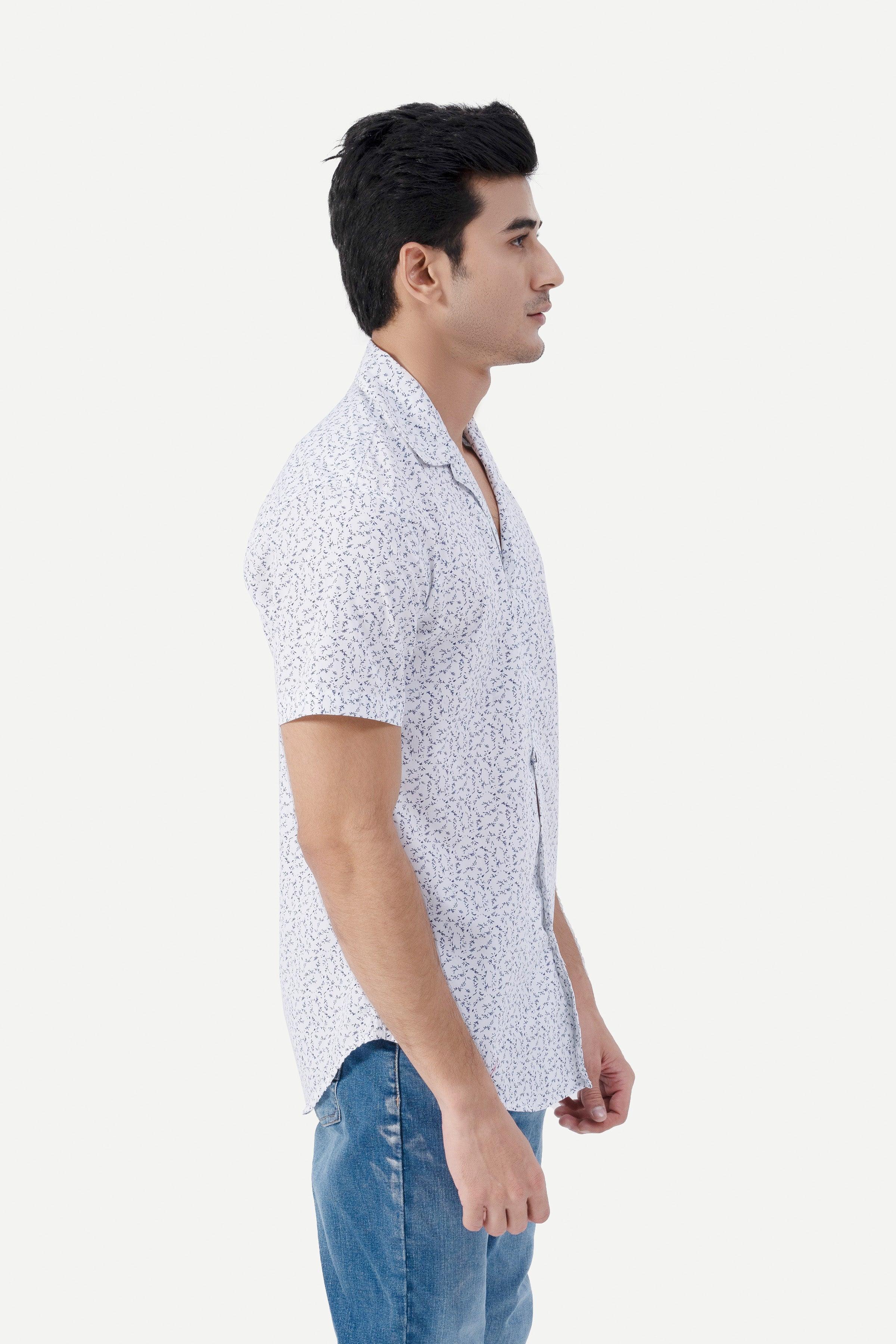 CASUAL SHIRT HALF SLEEVE CUBIN COLLAR WHITE - Image 3