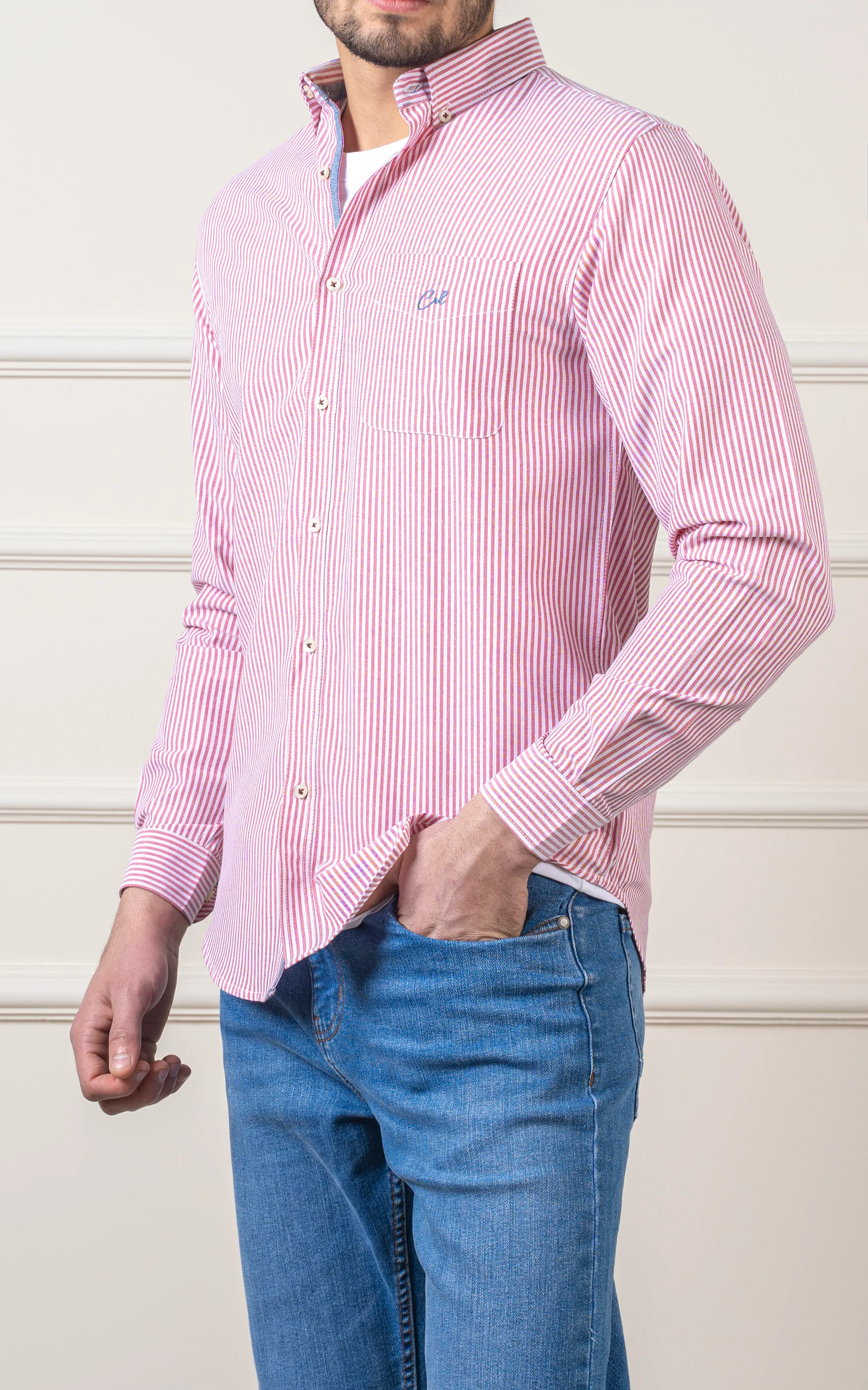 CASUAL SHIRT BUTTON DOWN COLLAR MAROON STRIPES - Image 2