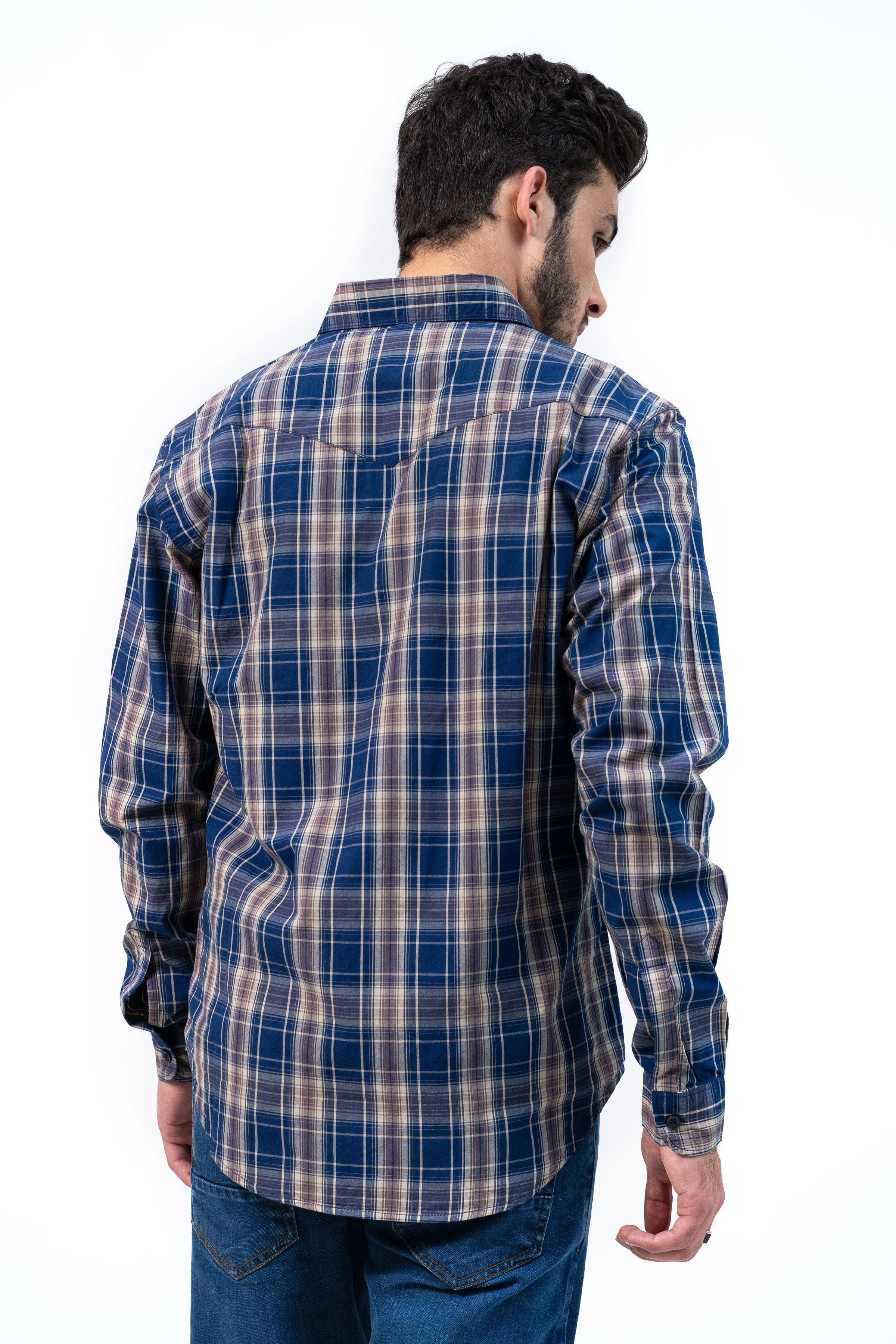 CASUAL SHIRT NAVY KHAKI CHECK - Image 3