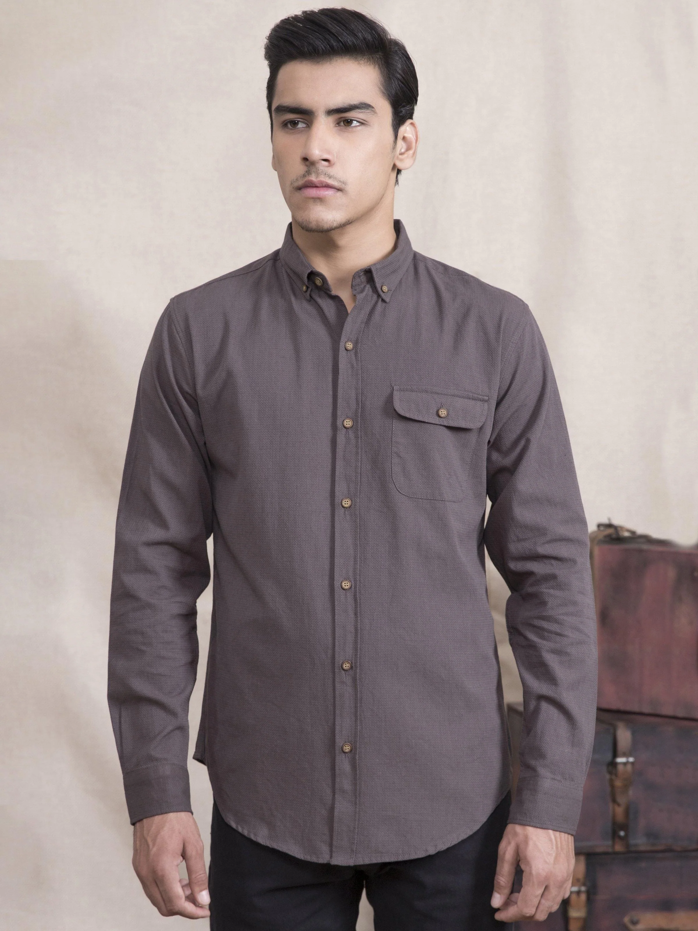 CASUAL SHIRT SLIM FIT FULL SLEEVE MOSS
