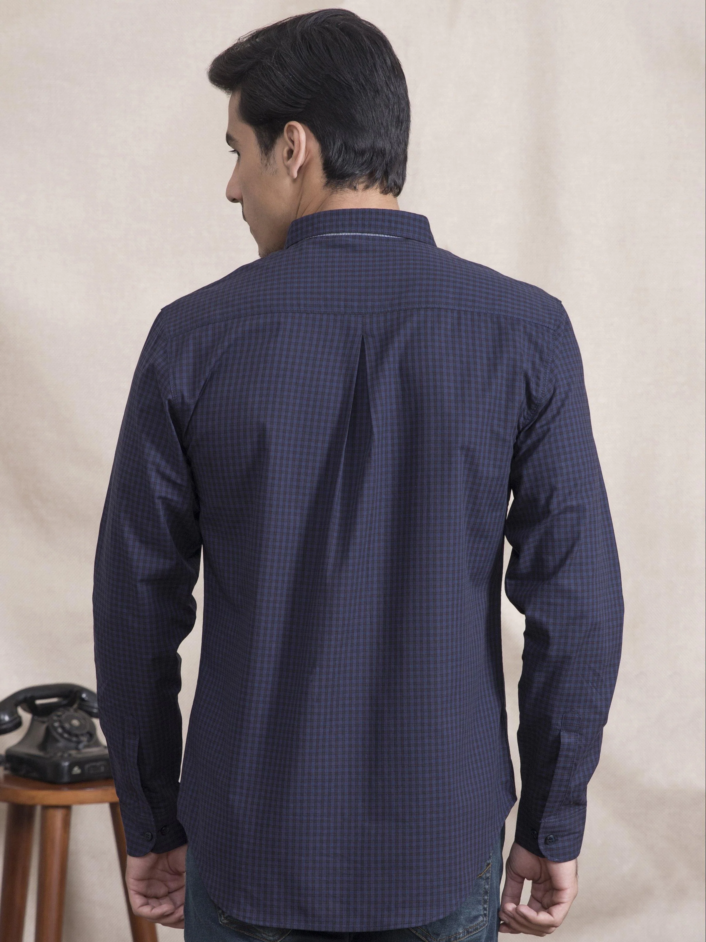 CASUAL SHIRT  SLIM FIT FULL SLEEVE NAVY CHECK - Image 4