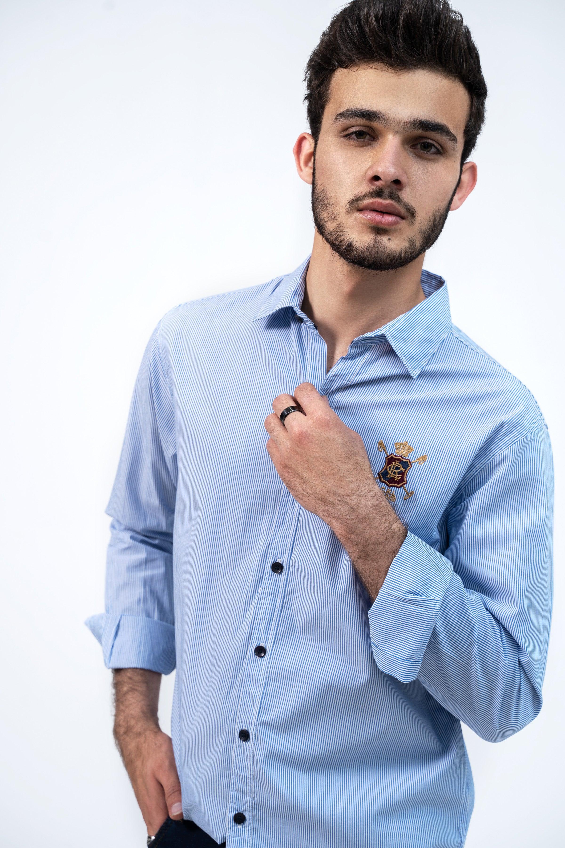 CASUAL SHIRT WHITE BLUE PIN STRIPES - Image 5