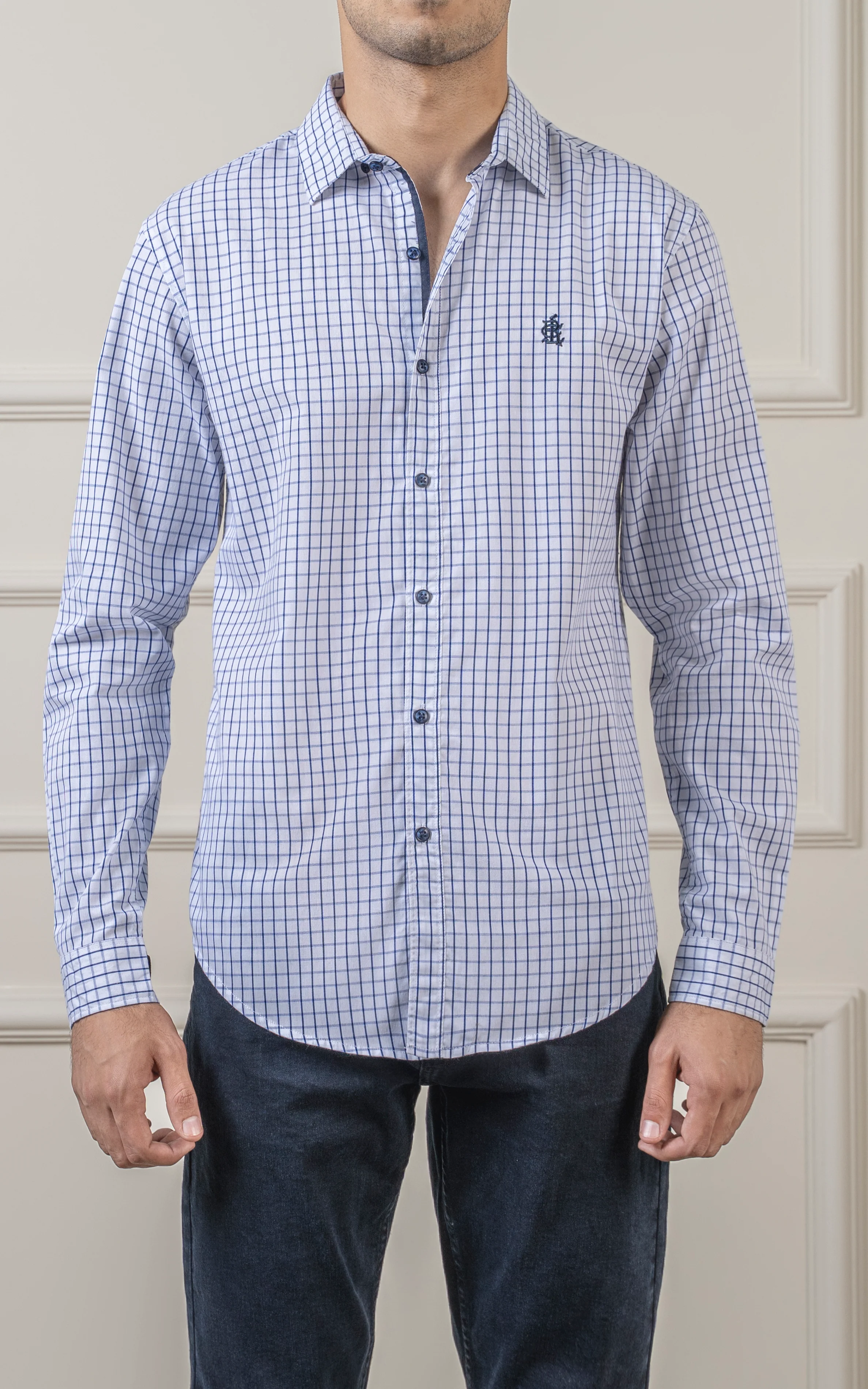 CASUAL SHIRT WHITE NAVY CHECK - Image 2
