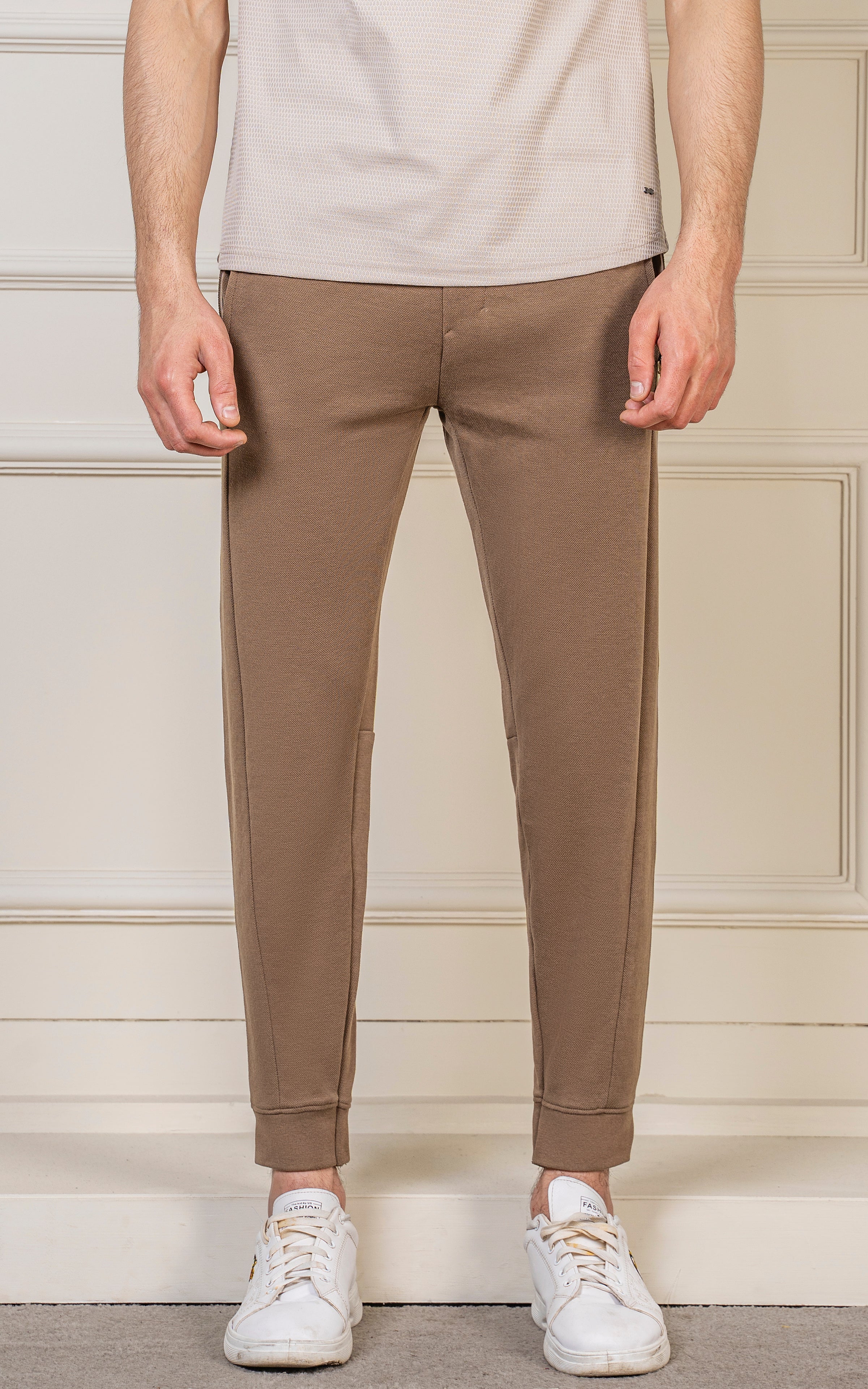 SLIM FIT PIQUE INTERLOCK JOGGER TROUSER KHAKI - Image 2