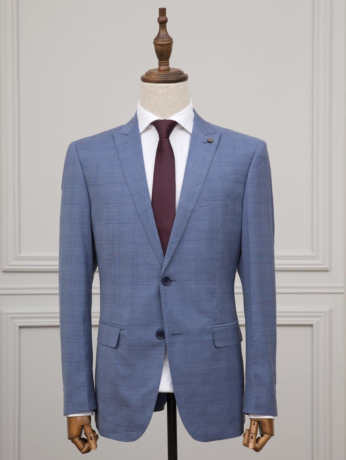 CHECK SUIT 2 BUTTON BLUE