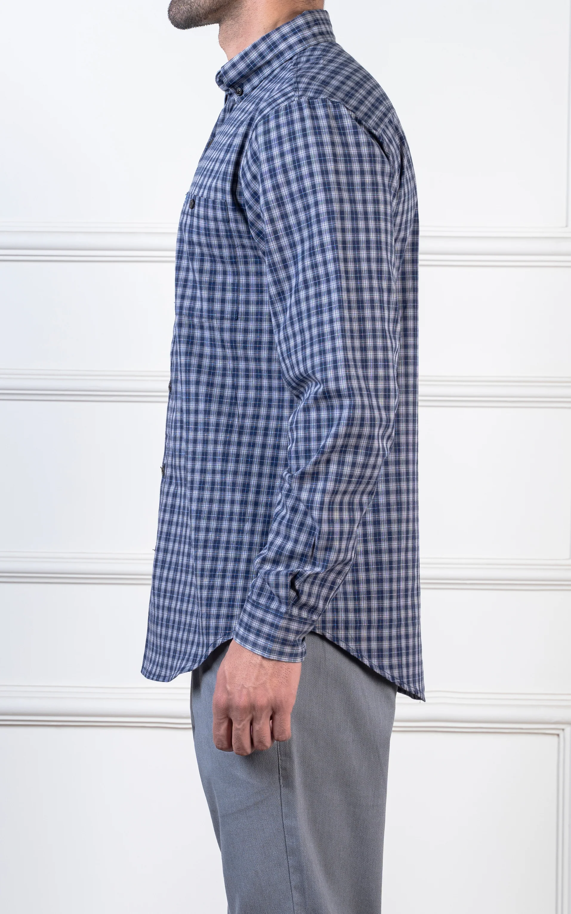 CHECKED CASUAL SHIRT GREY NAVY - Image 3