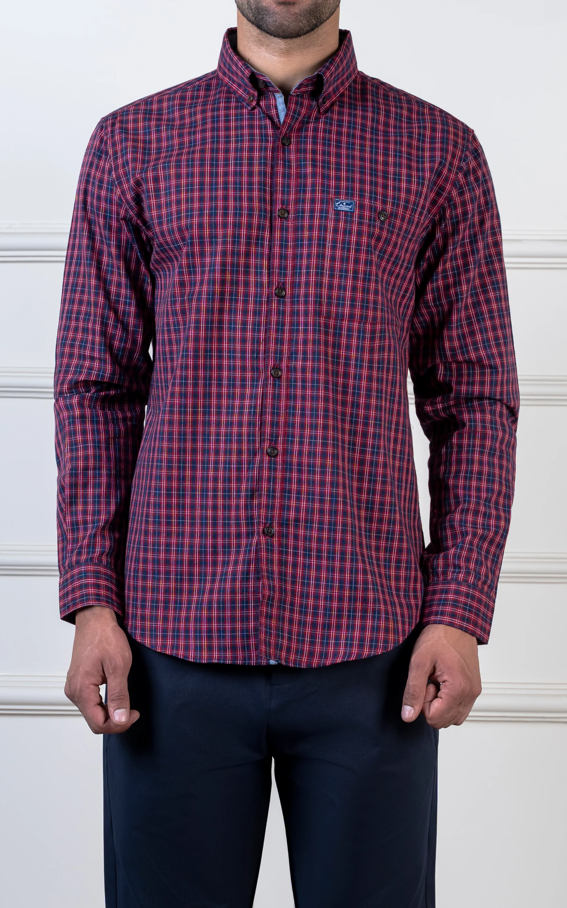 CHECKED CASUAL SHIRT MAROON NAVY - Image 2