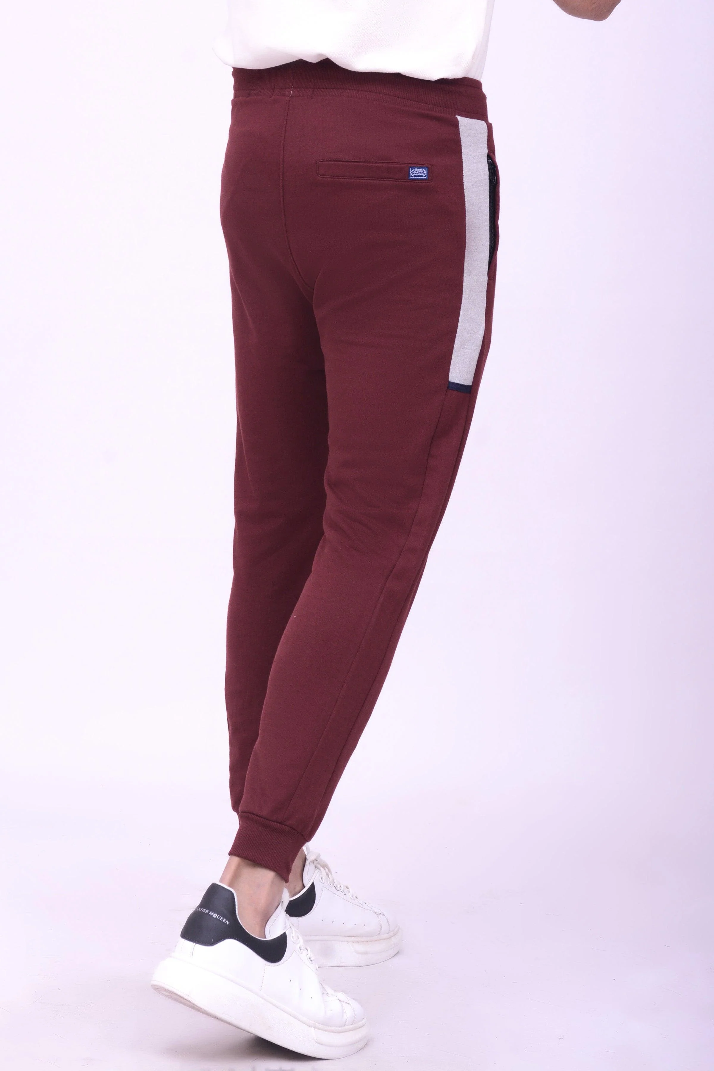 CONTRAST PANEL TERRY TROUSER MAROON - Image 3