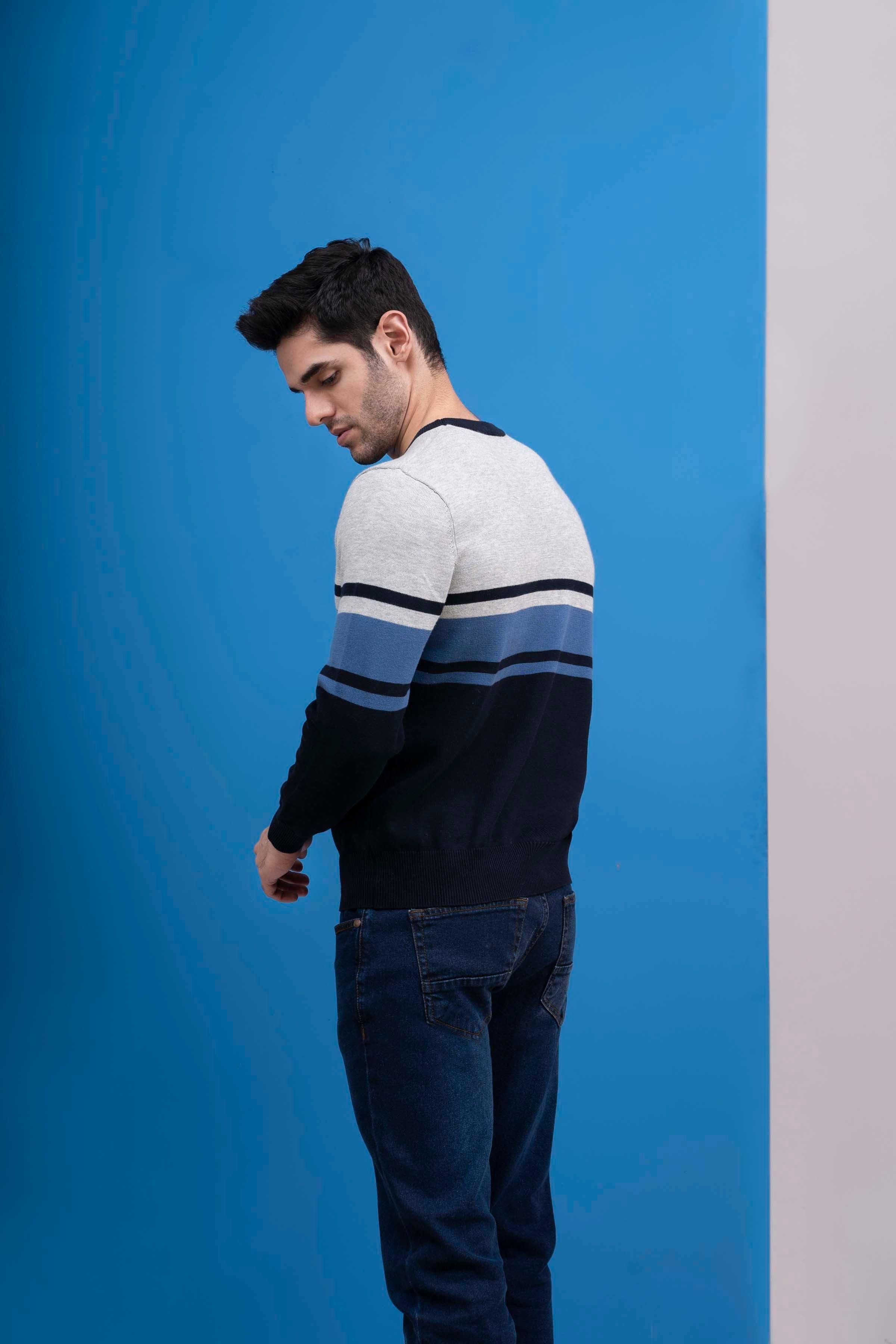 SWEATER FORNT PANEL FULL SLEEVES NAVY GRAY - Image 3