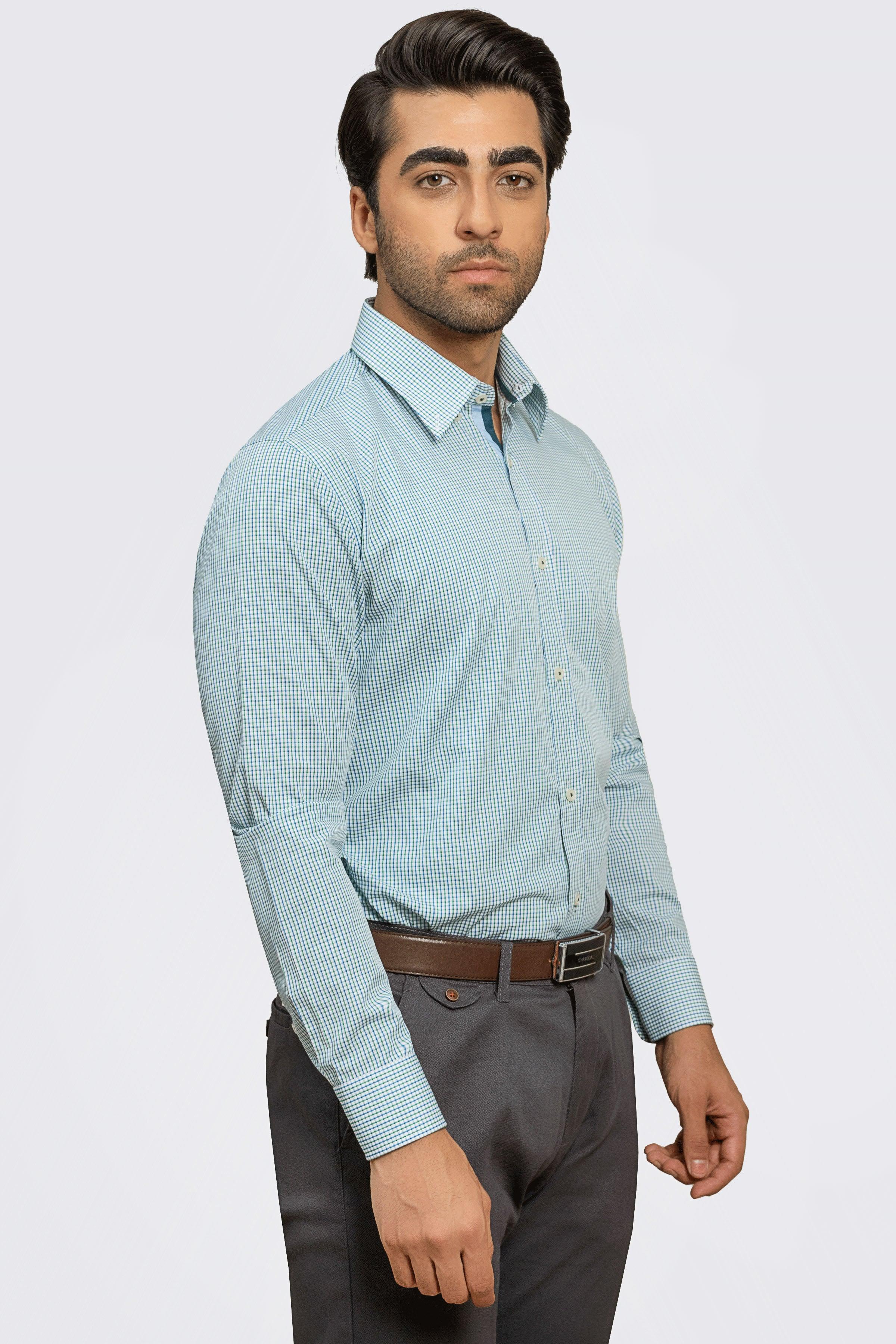 SEMI FORMAL SHIRT BLUE GREEN CHECK - Image 4