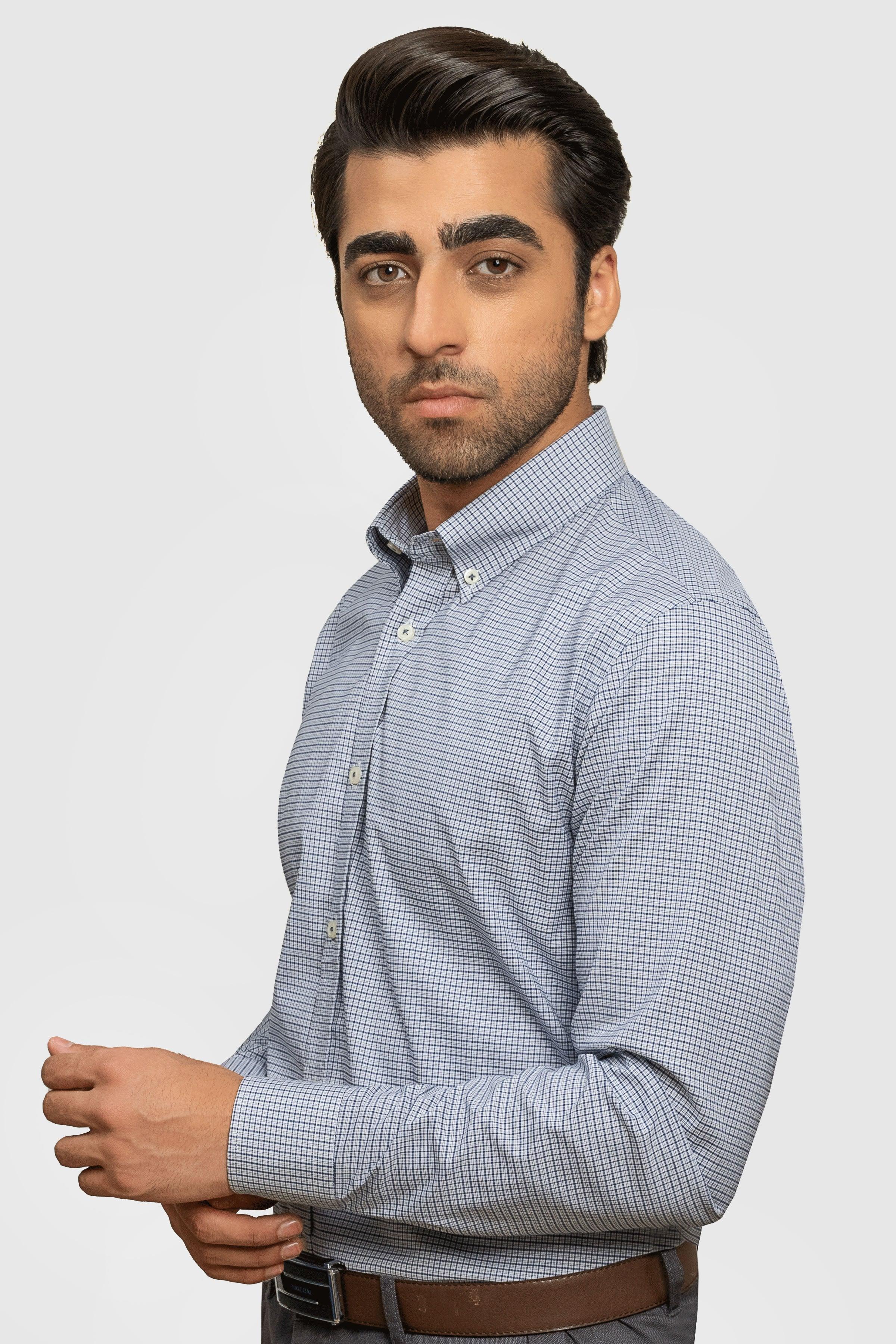 SEMI FORMAL SHIRT NAVY GREY CHECK - Image 2