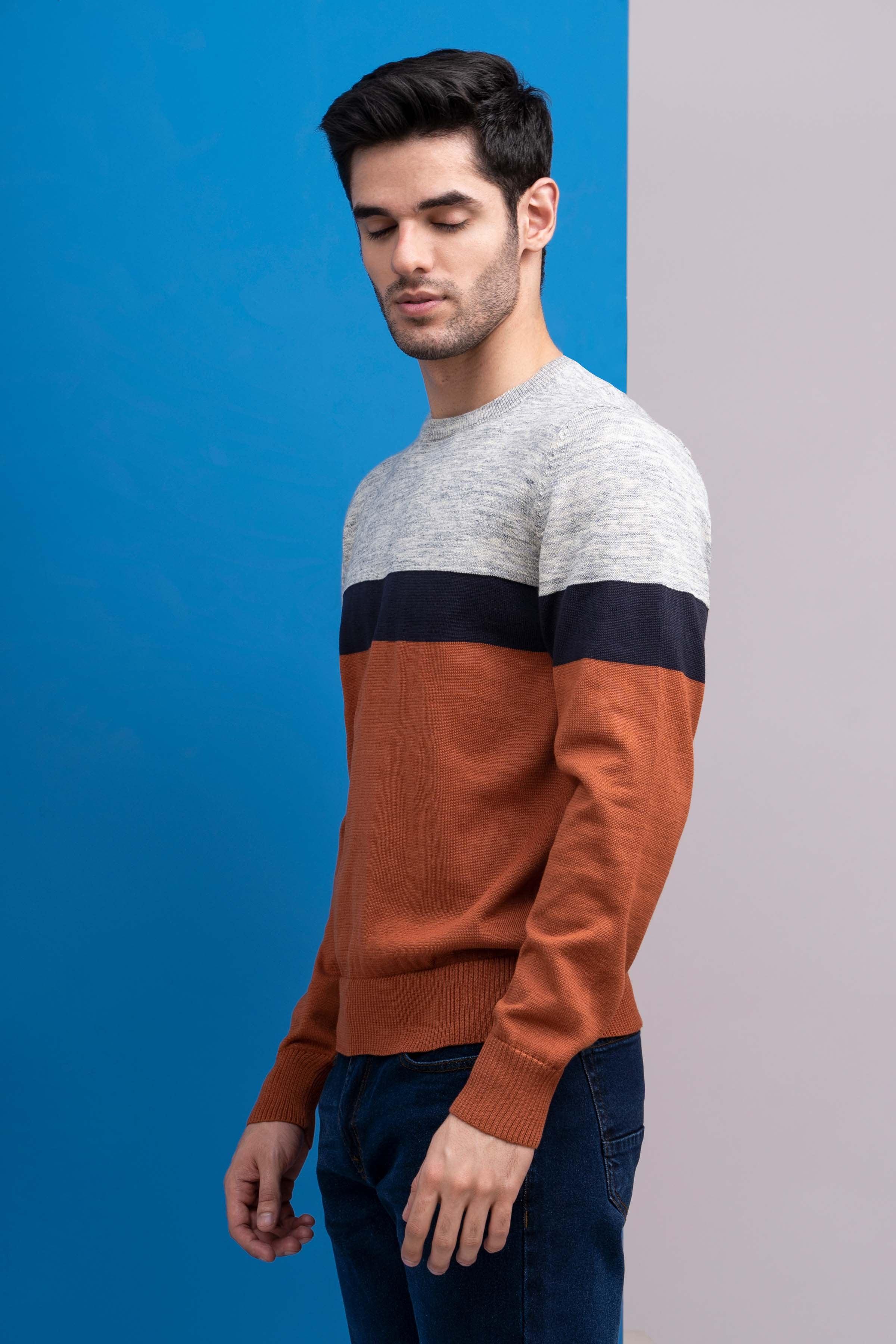 SWEATER FORNT PANEL FULL SLEEVES RUST GREY - Image 4