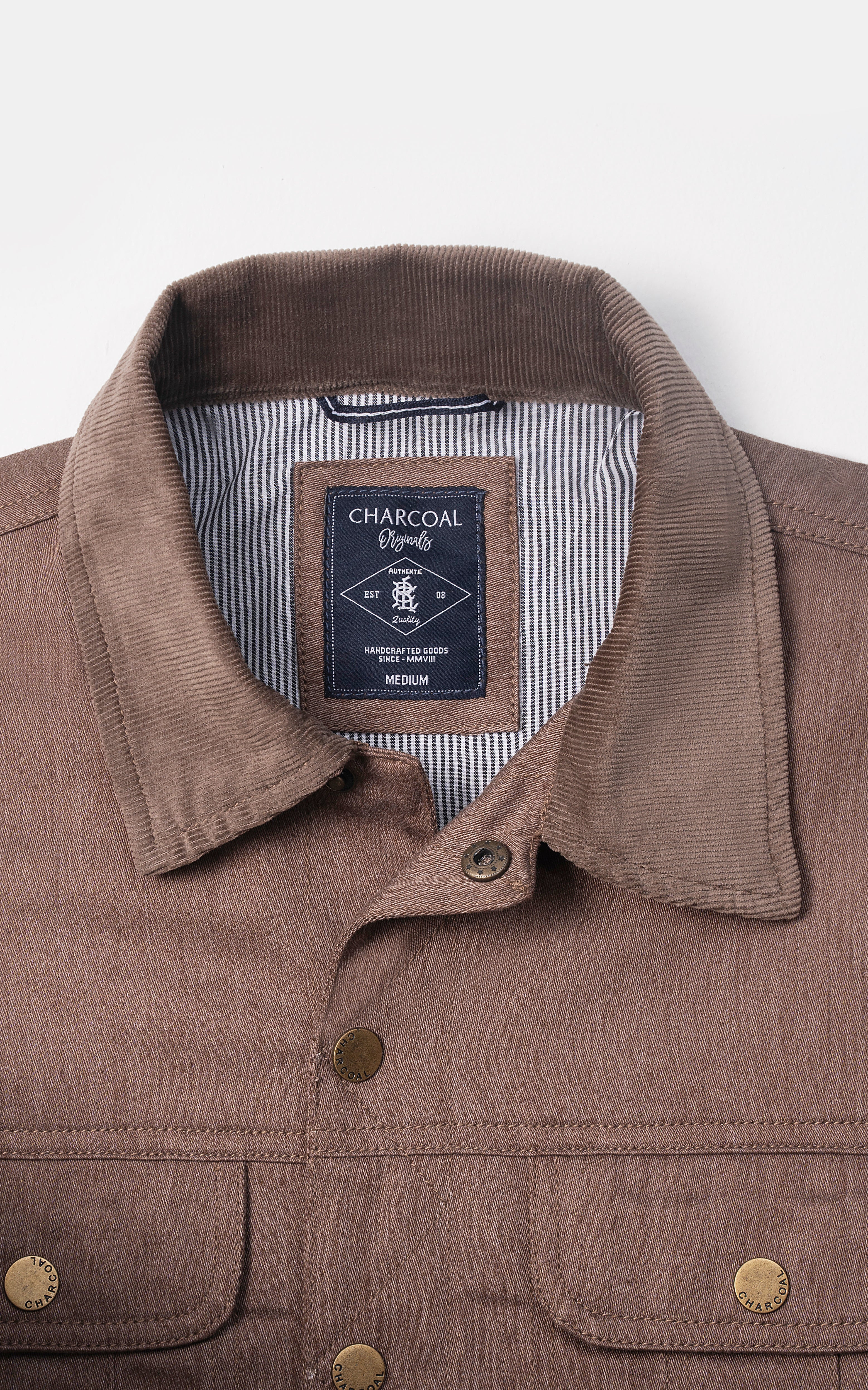 CORDUROY COLLAR FULL SLEEVE JACKET BROWN - Image 3