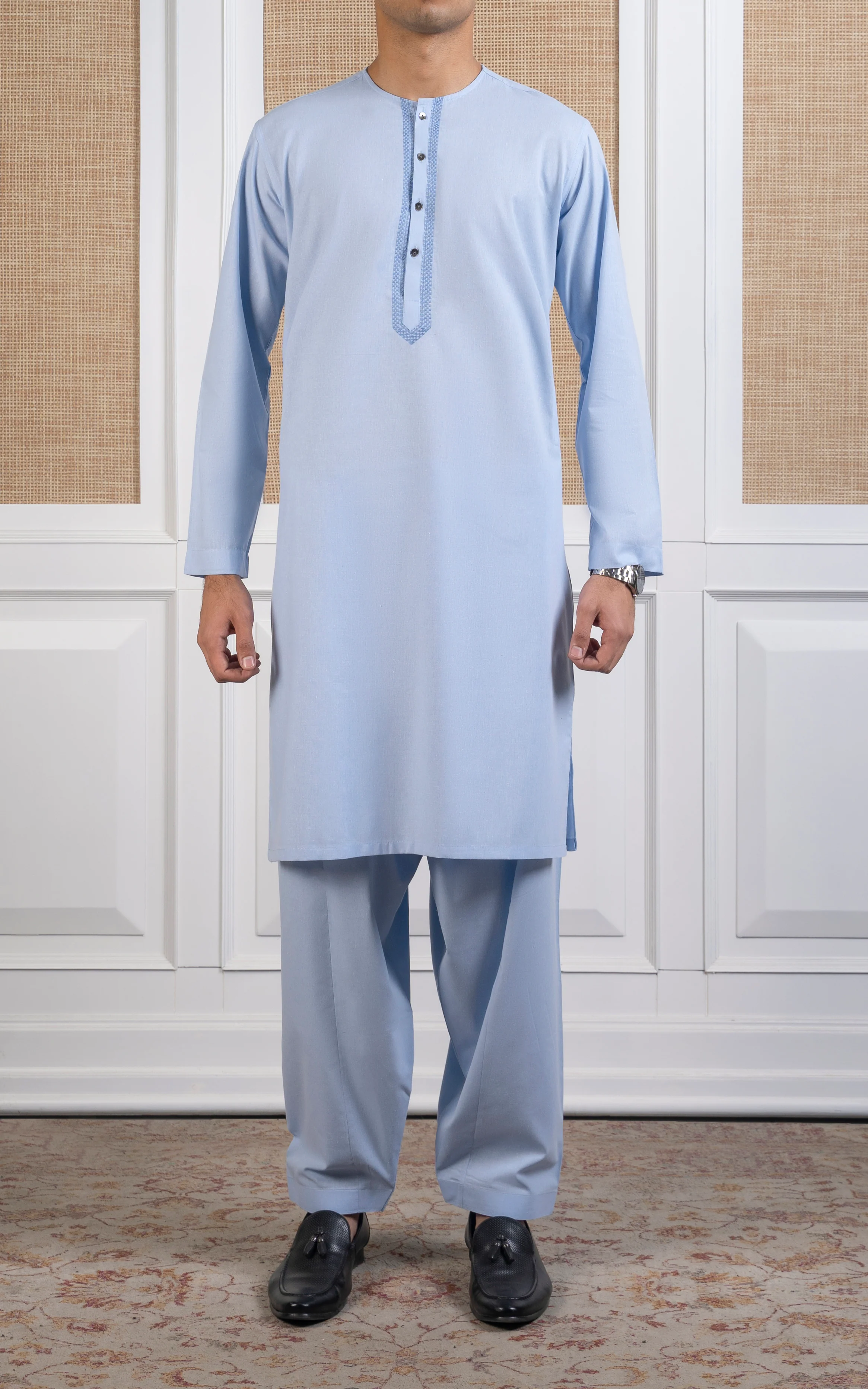 COTTON KARANDI KAMEEZ SHALWAR - CLASSIC COLLECTION SKY