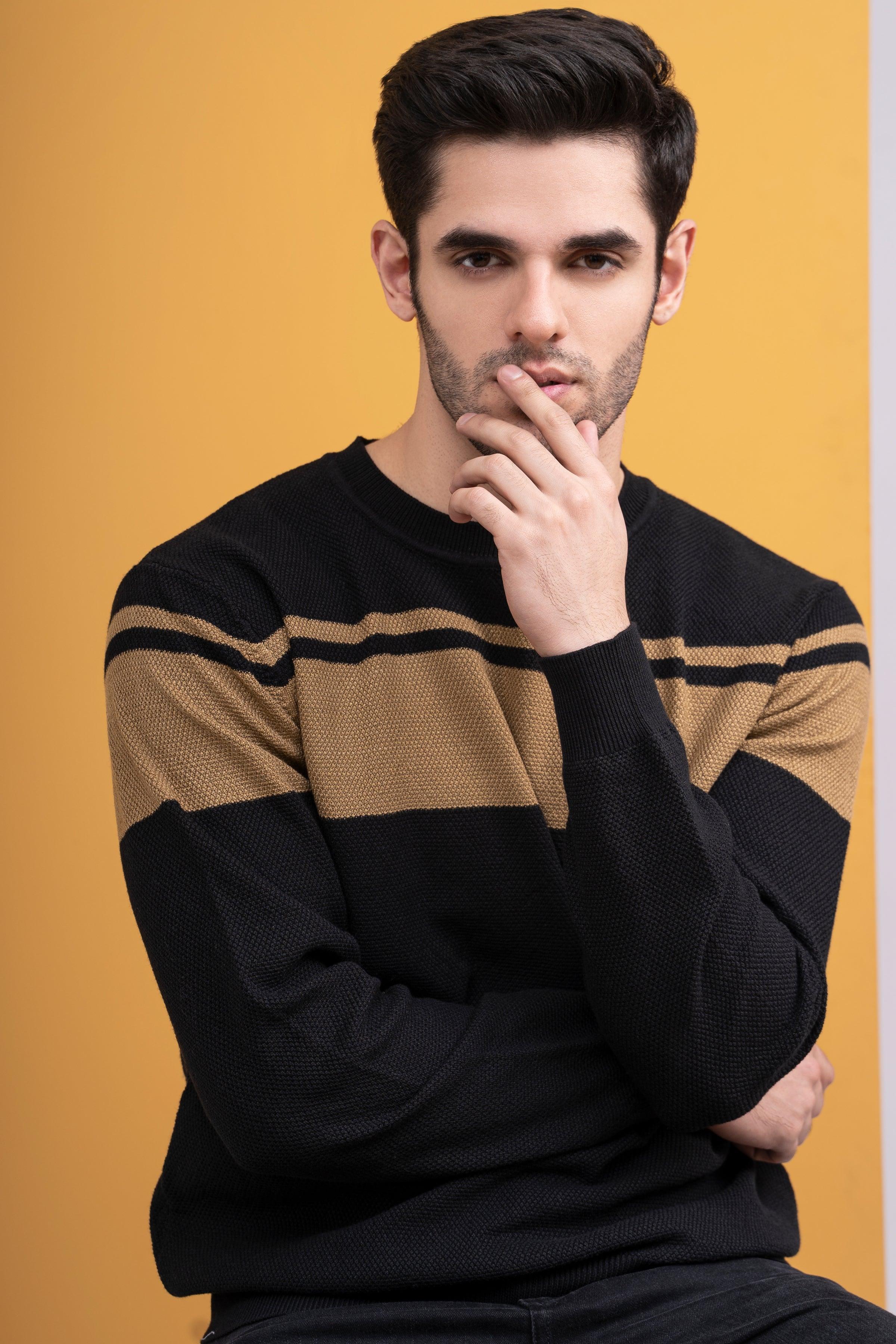 CREW NECK SWEATER BLACK KHAKI - Image 4