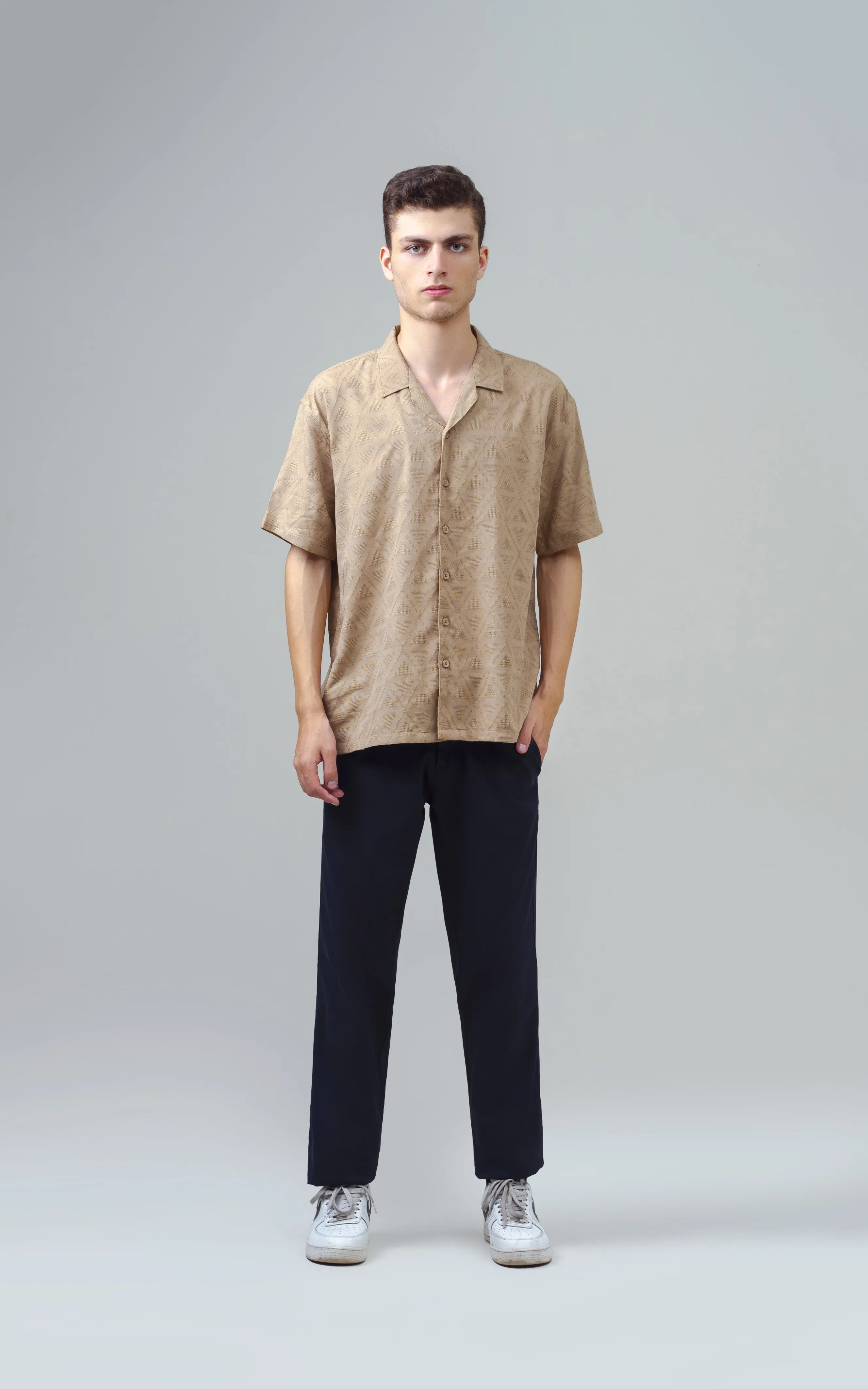 CUBAN COLLAR SHORT SLEEVES SHIRT KHAKI