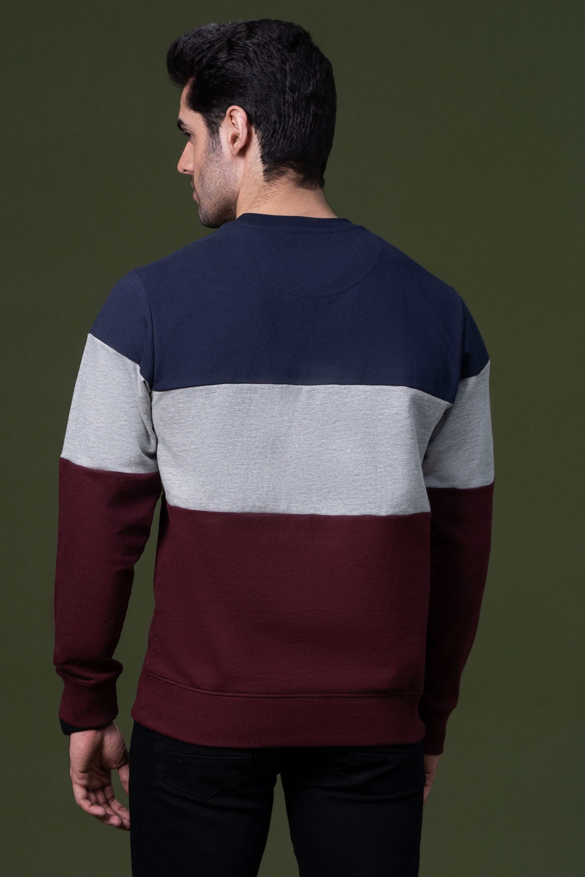 CUT AND SEW SWEAT SHIRT NAVY MAROON - Image 3