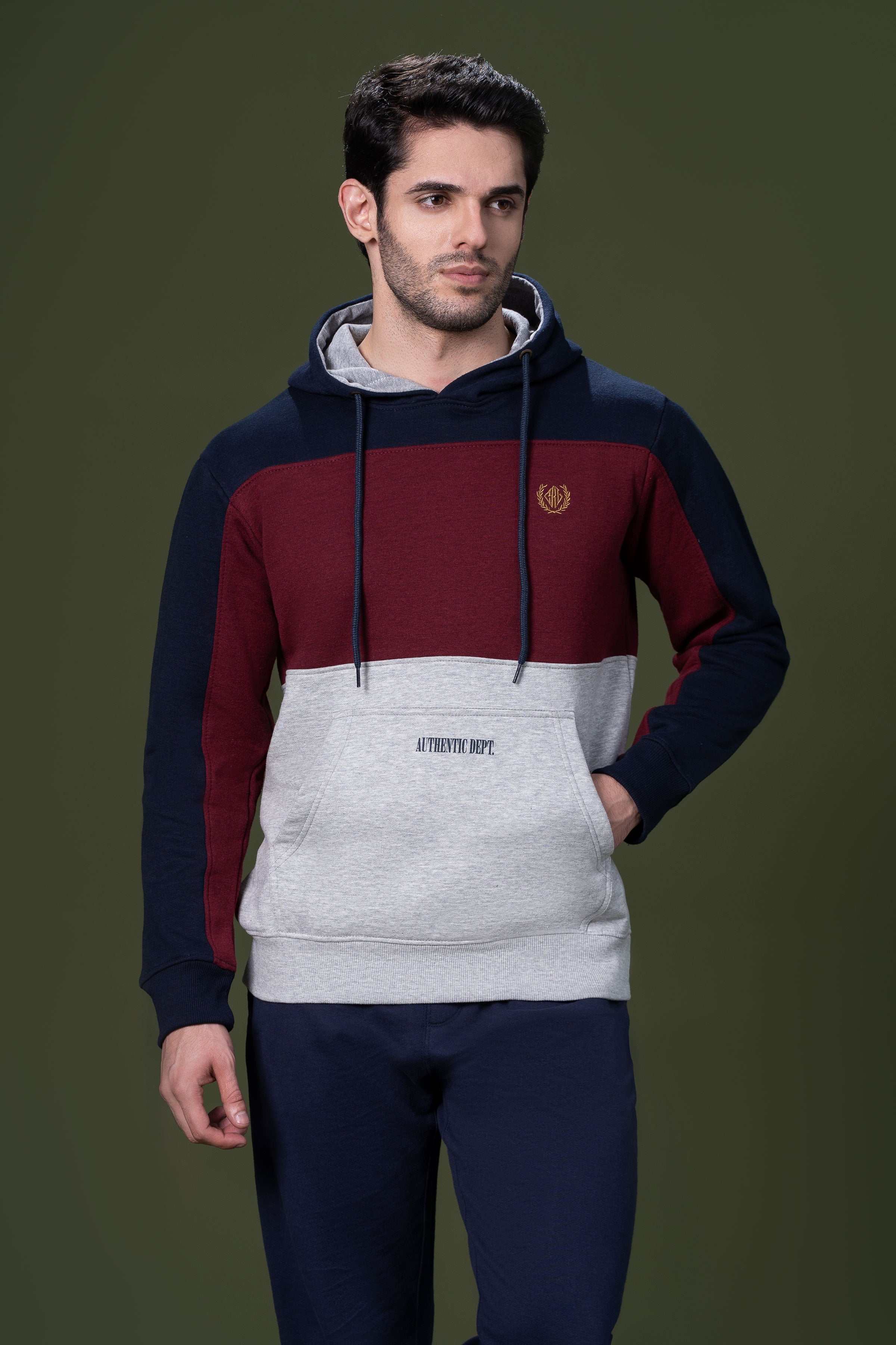 CUT & SEW KANGAROO HOODIES MAHROON NAVY