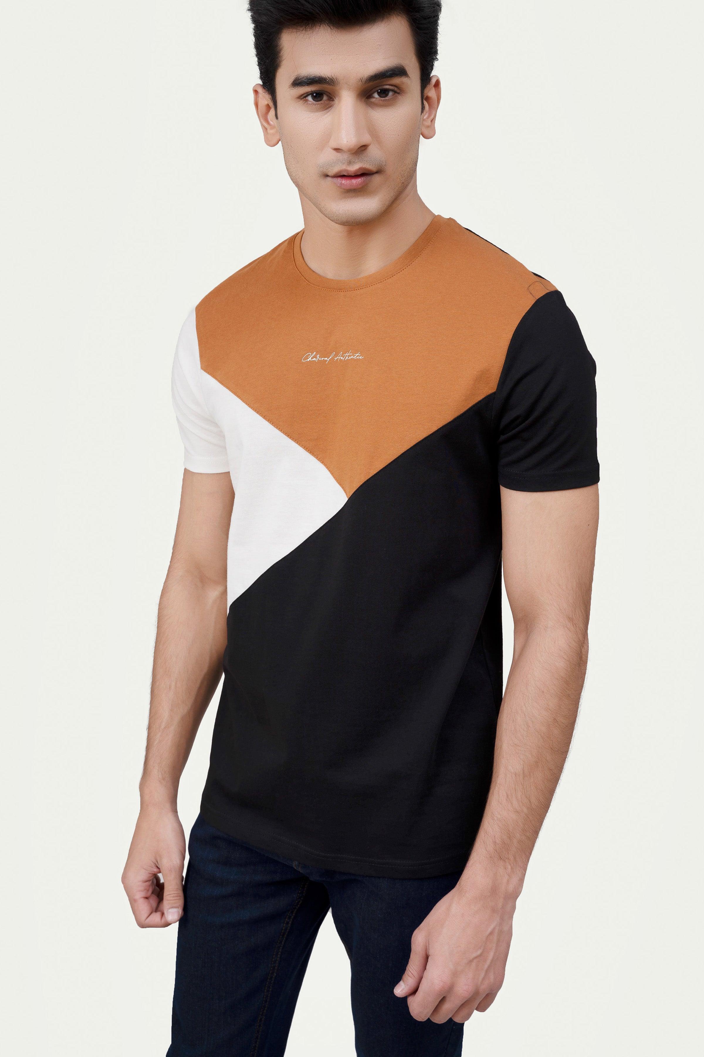 CUT & SEW PANEL T-SHIRT RUST - Image 4