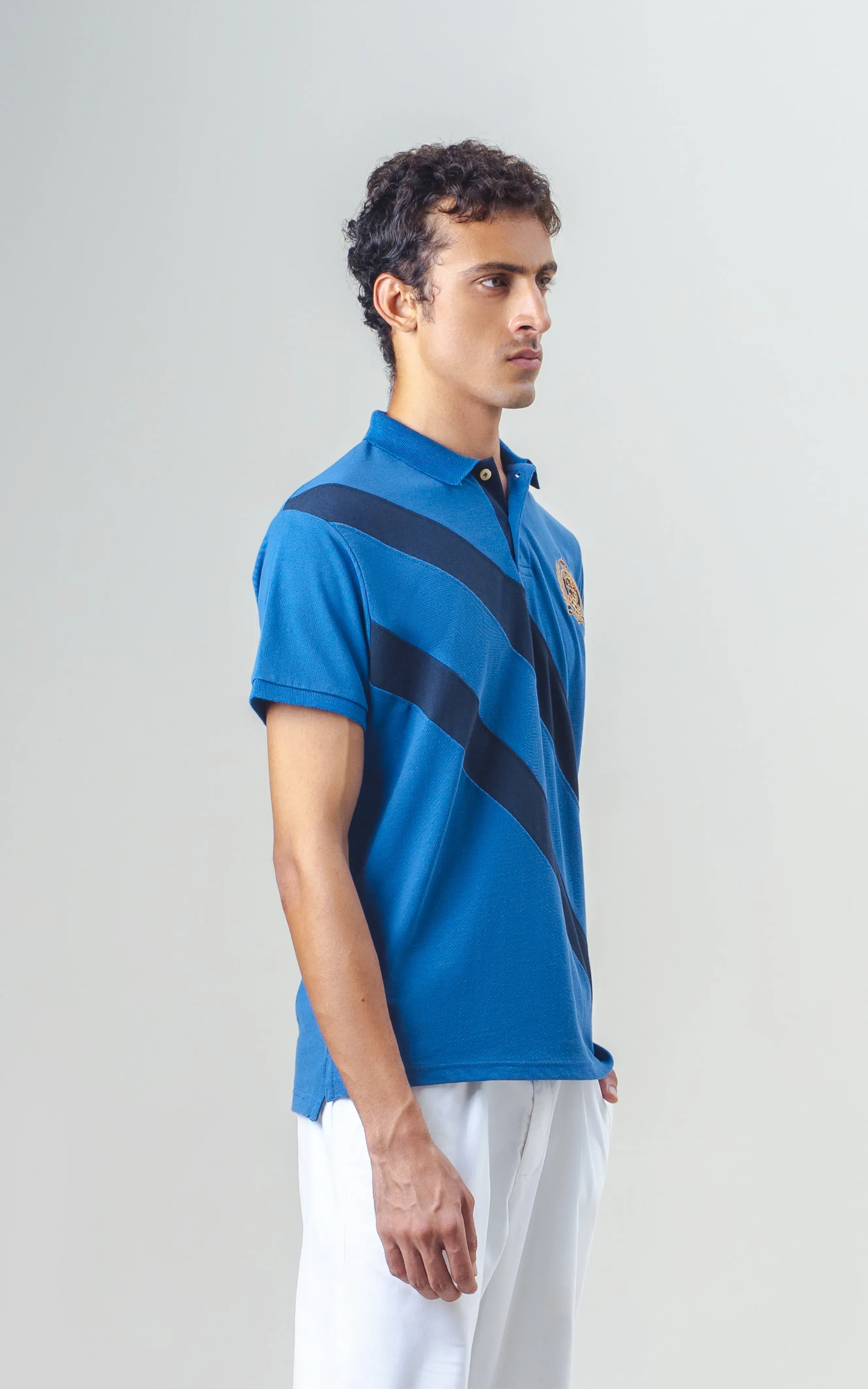CUT & SEW POLO SHIRT ROYAL BLUE - Image 4