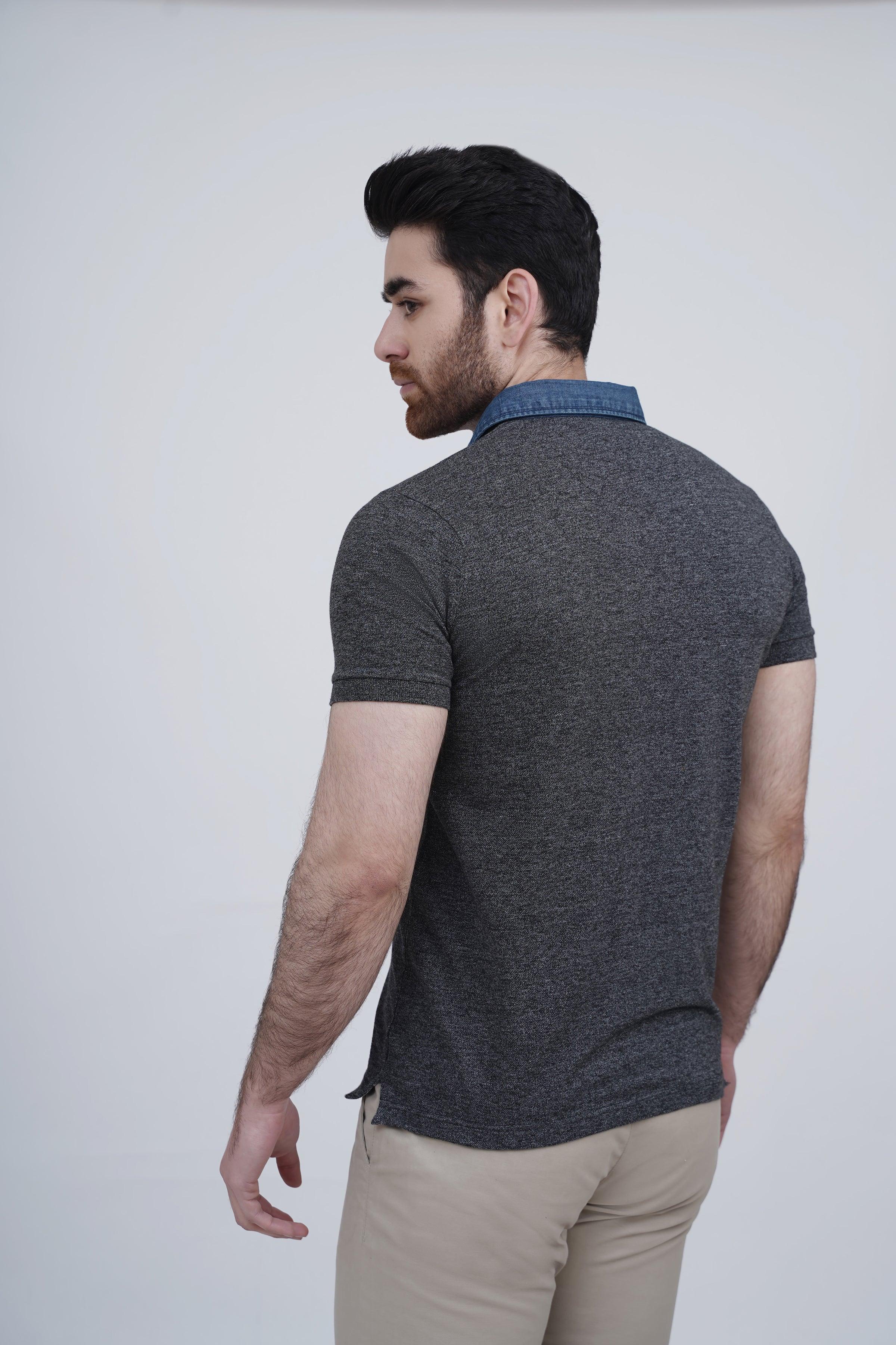 DENIM COLLAR POLO BLACK - Image 3