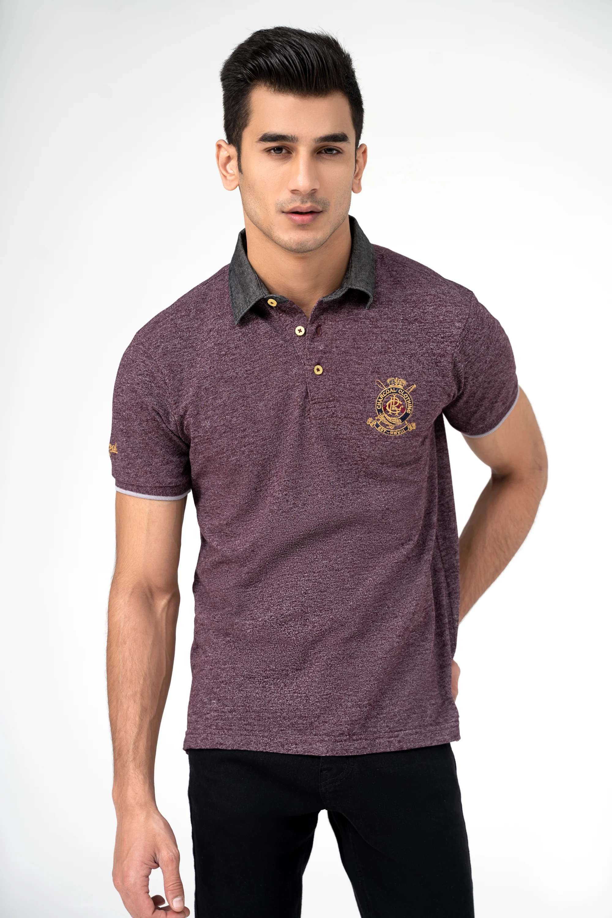 DENIM COLLAR POLO MAROON - Image 3