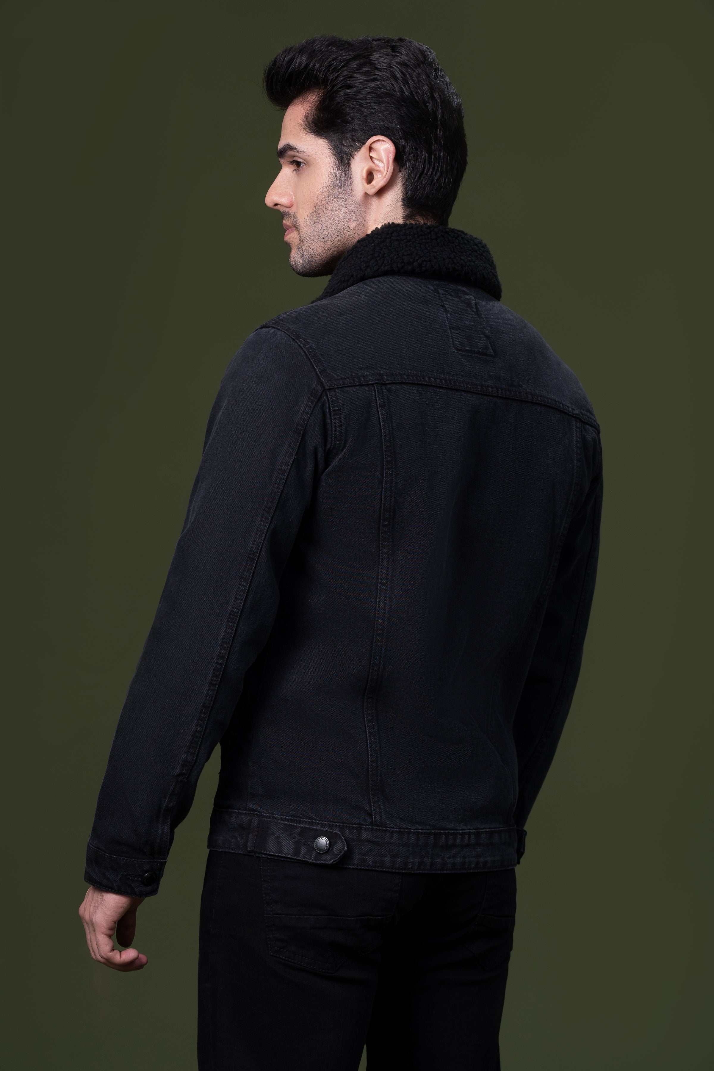 DENIM FUR JACKET CHARCOAL - Image 3