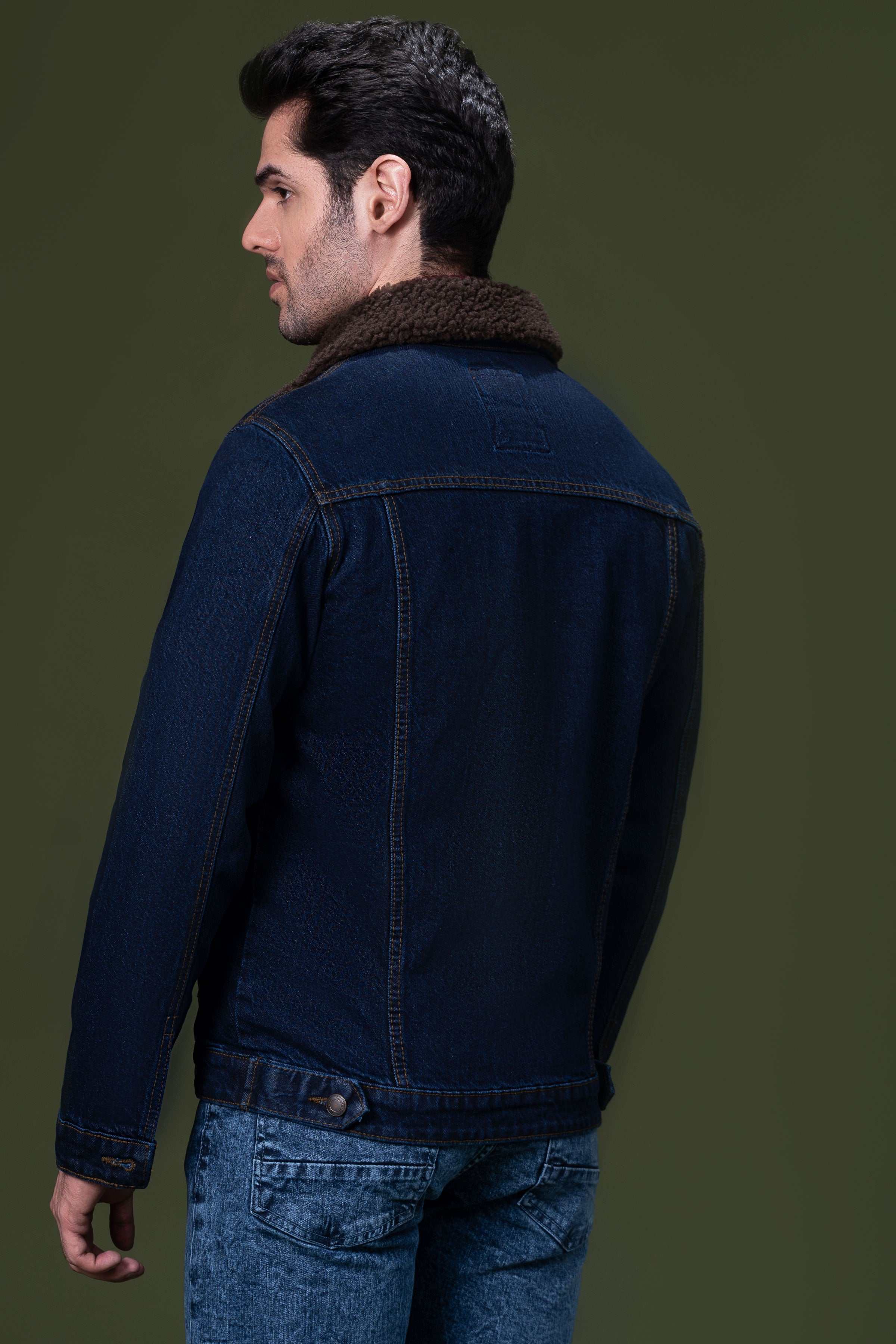 DENIM FUR JACKET DARK BLUE - Image 3