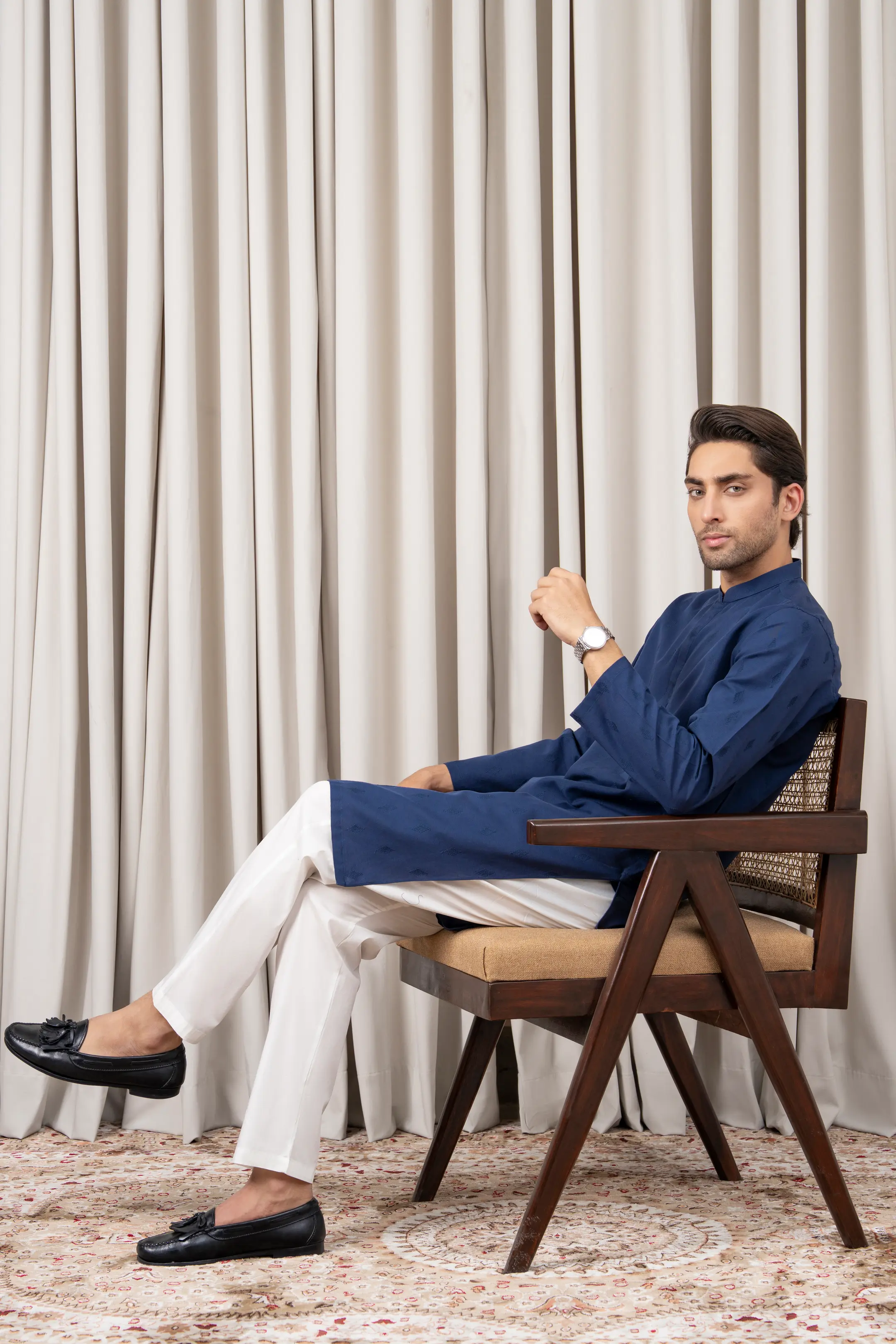 EMBROIDERED KURTA - SIGNATURE COLLECTION INDIGO BLUE - Image 6