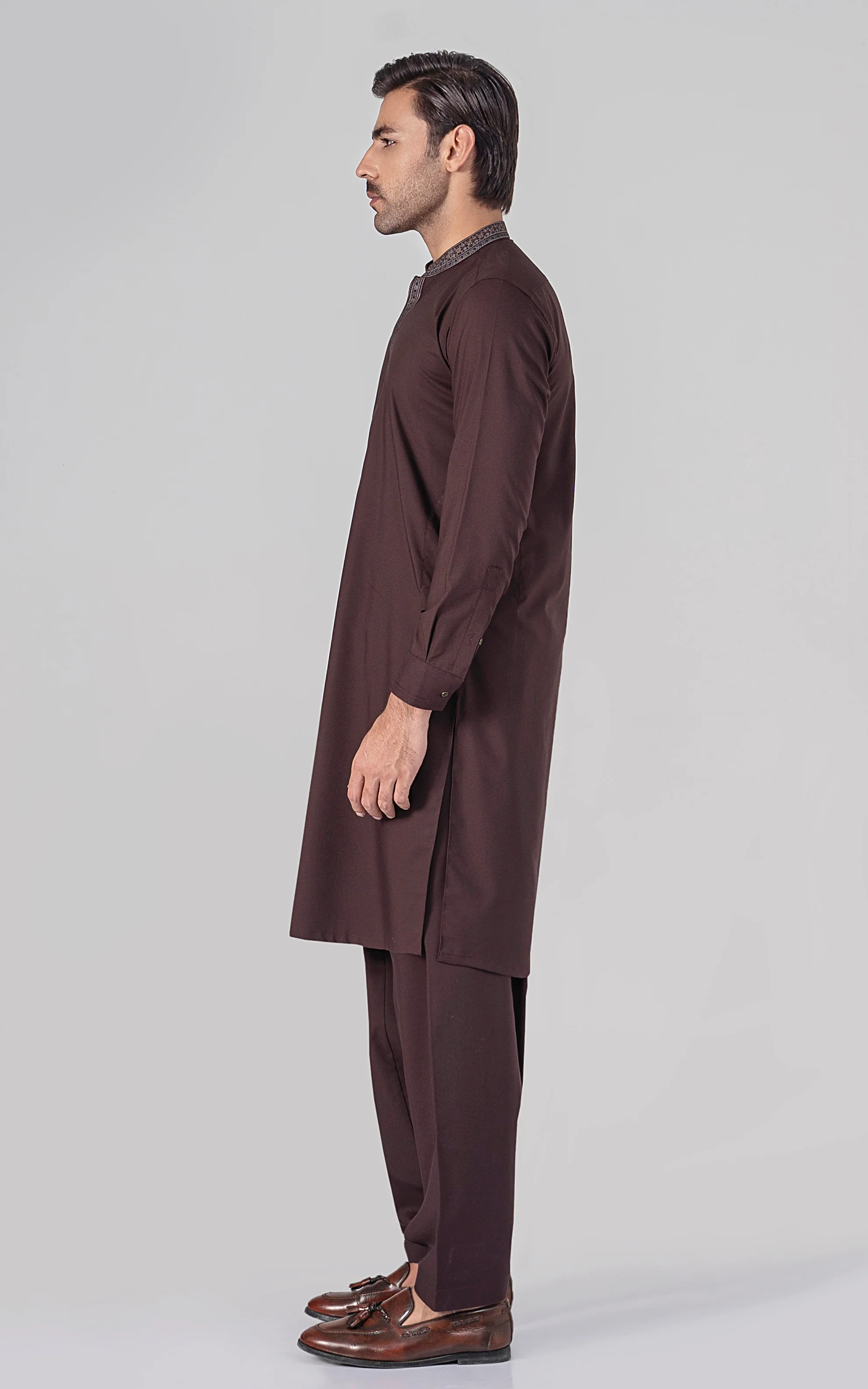 EMBROIDERED WASH & WEAR - PREMIUM COLLECTION DULL MAROON - Image 3