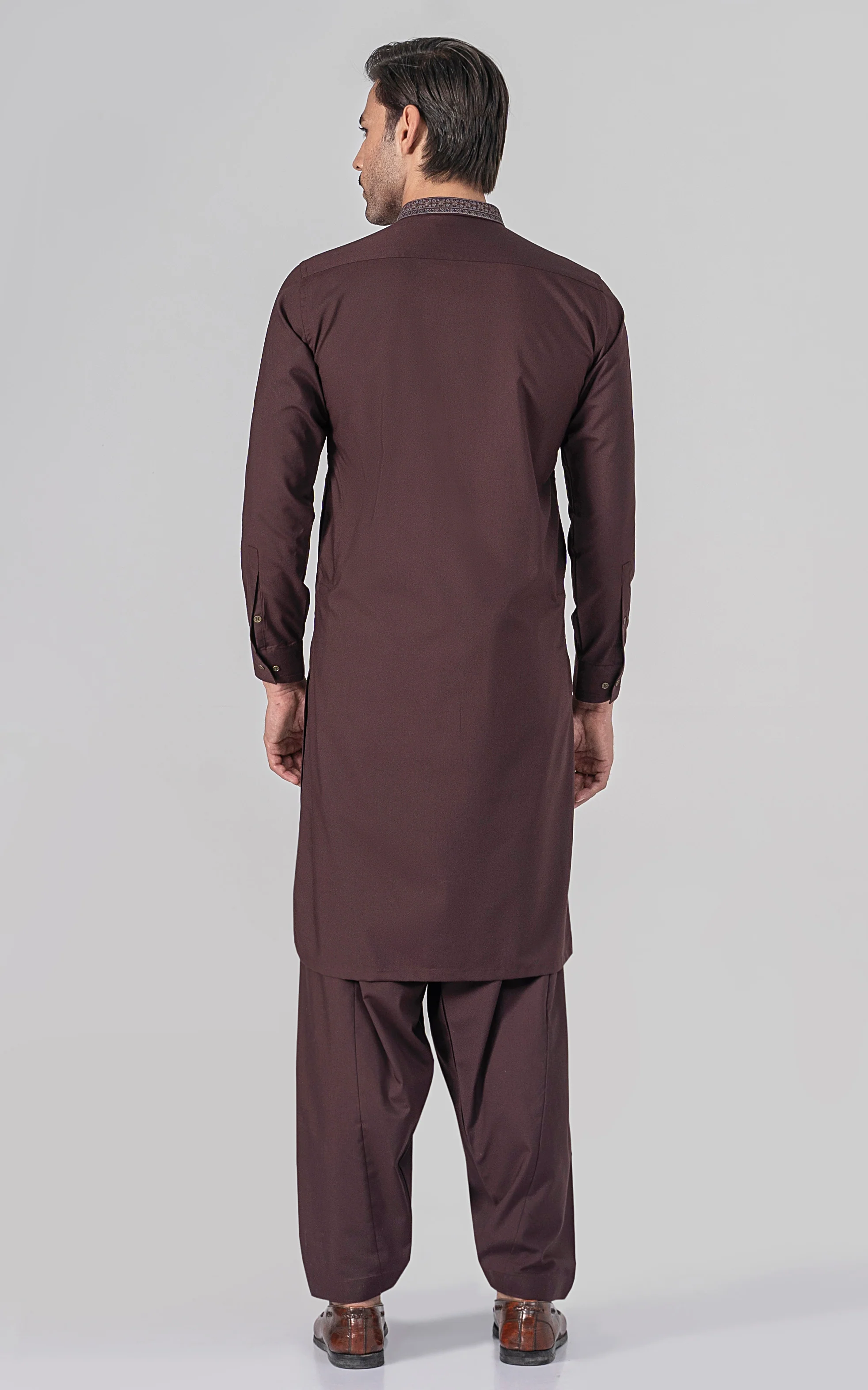 EMBROIDERED WASH & WEAR - PREMIUM COLLECTION DULL MAROON - Image 4