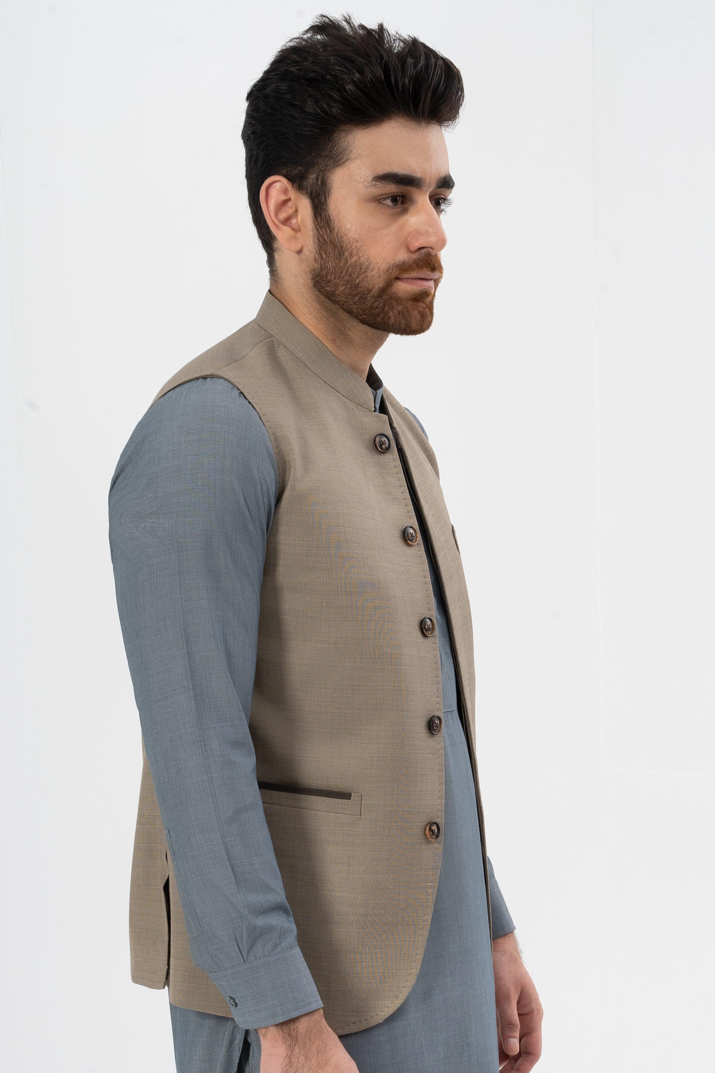 EXCLUSIVE TEXTURED WAISTCOAT MID BROWN - Image 3