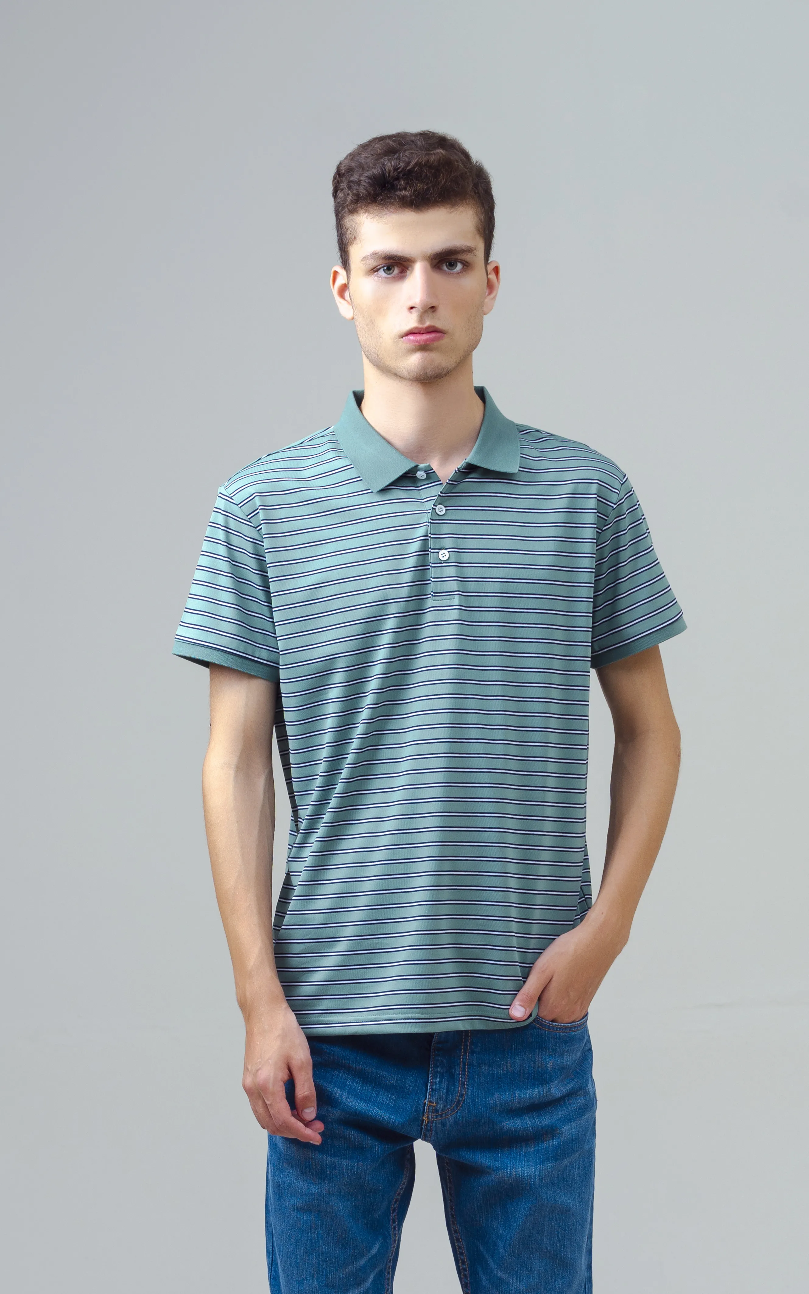 EXECUTIVE STRIPED POLO GREEN - Image 3