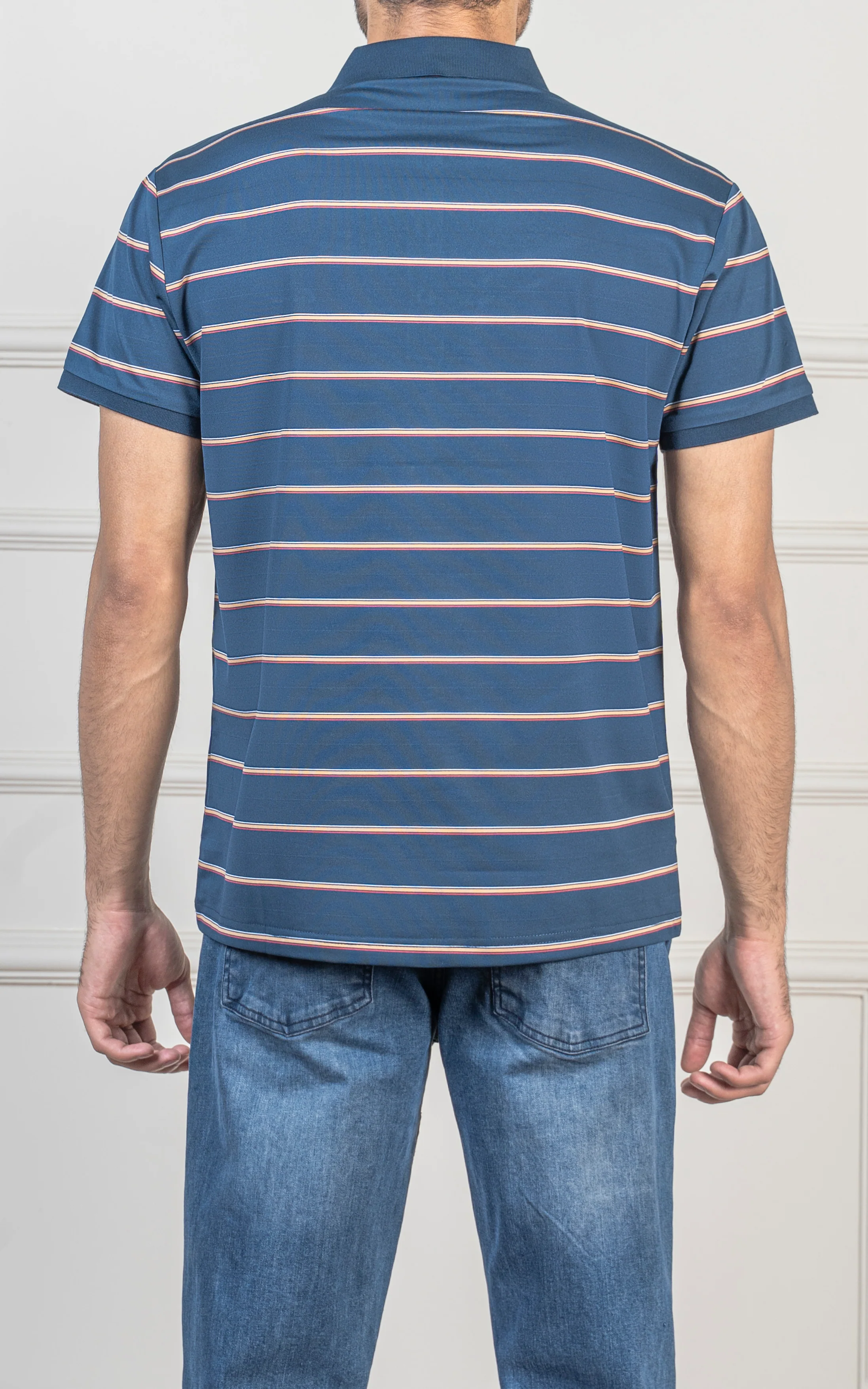 EXECUTIVE STRIPPED POLO SHIRT NAVY - Image 4