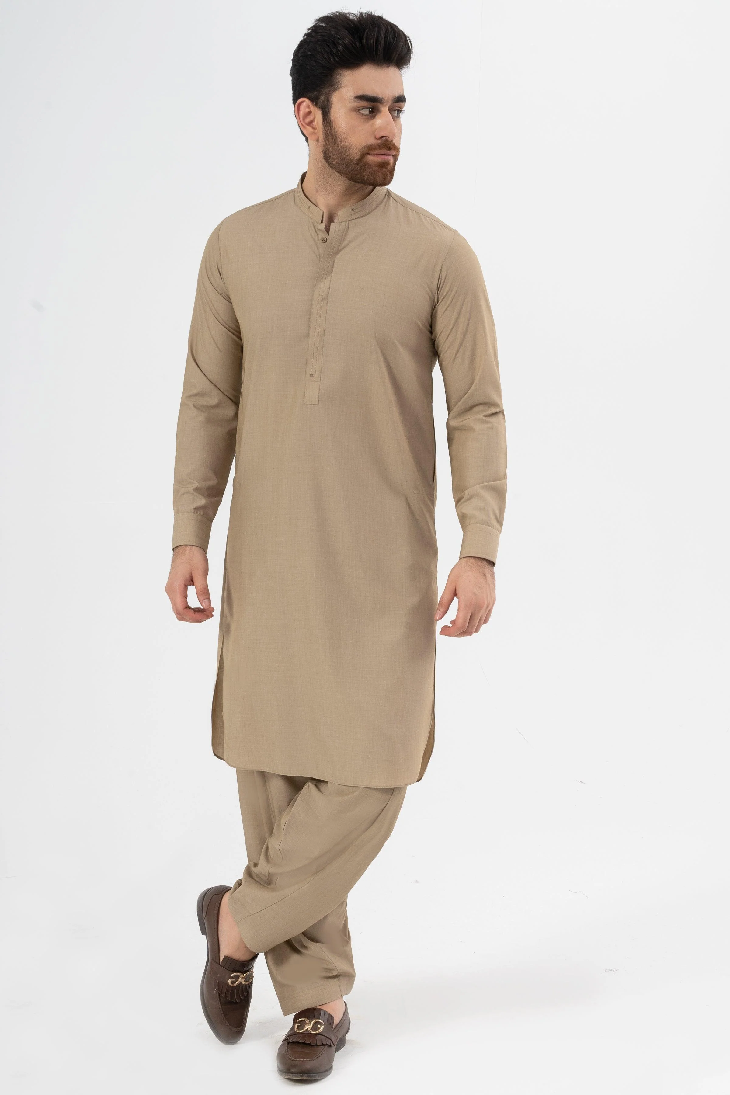 EXQUISITE TEXTURED SHALWAR KAMEEZ KHAKI - Image 2