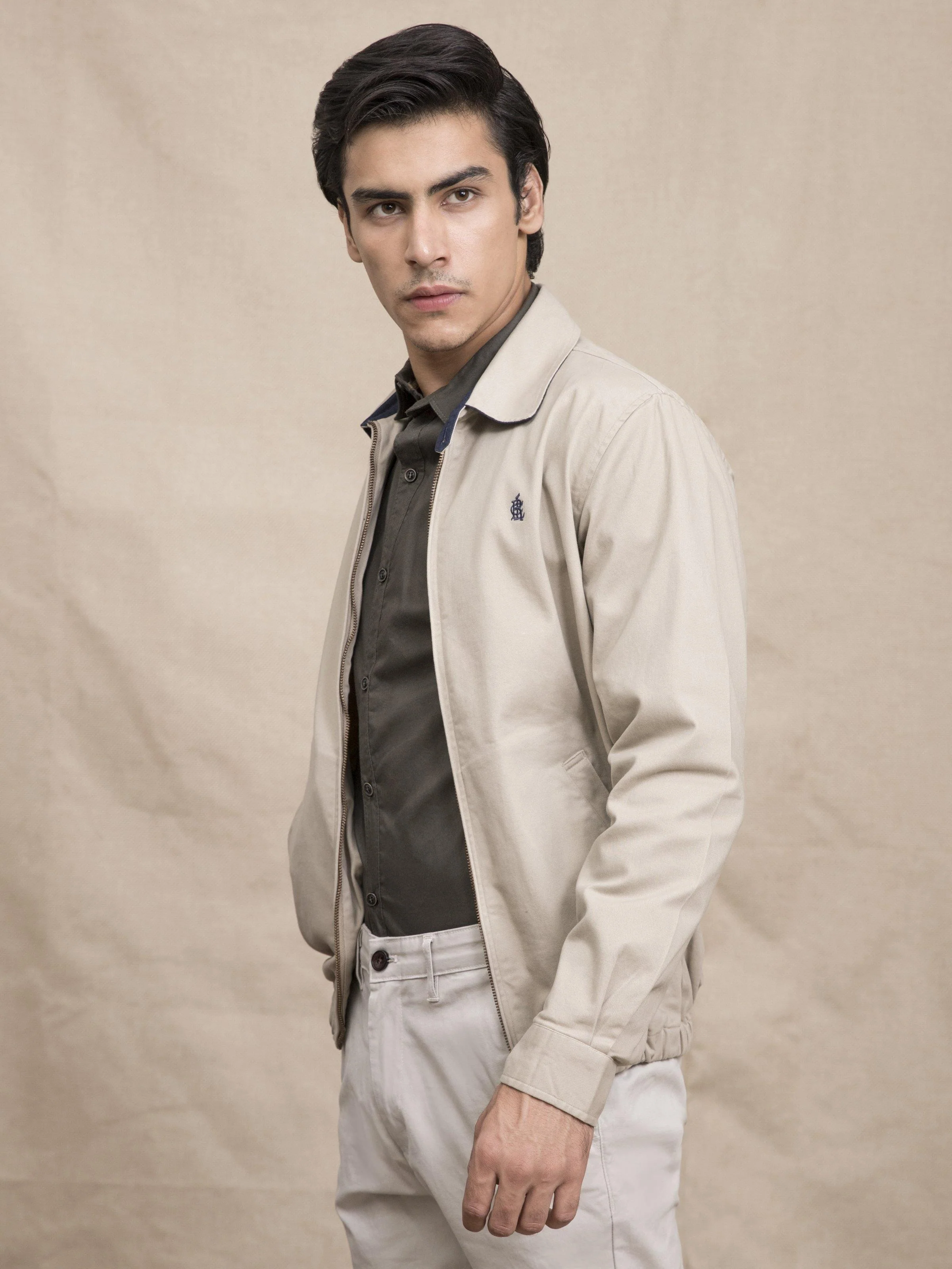 FULL SLEEVE COLLAR LIGHT KHAKI JACKET - Image 3