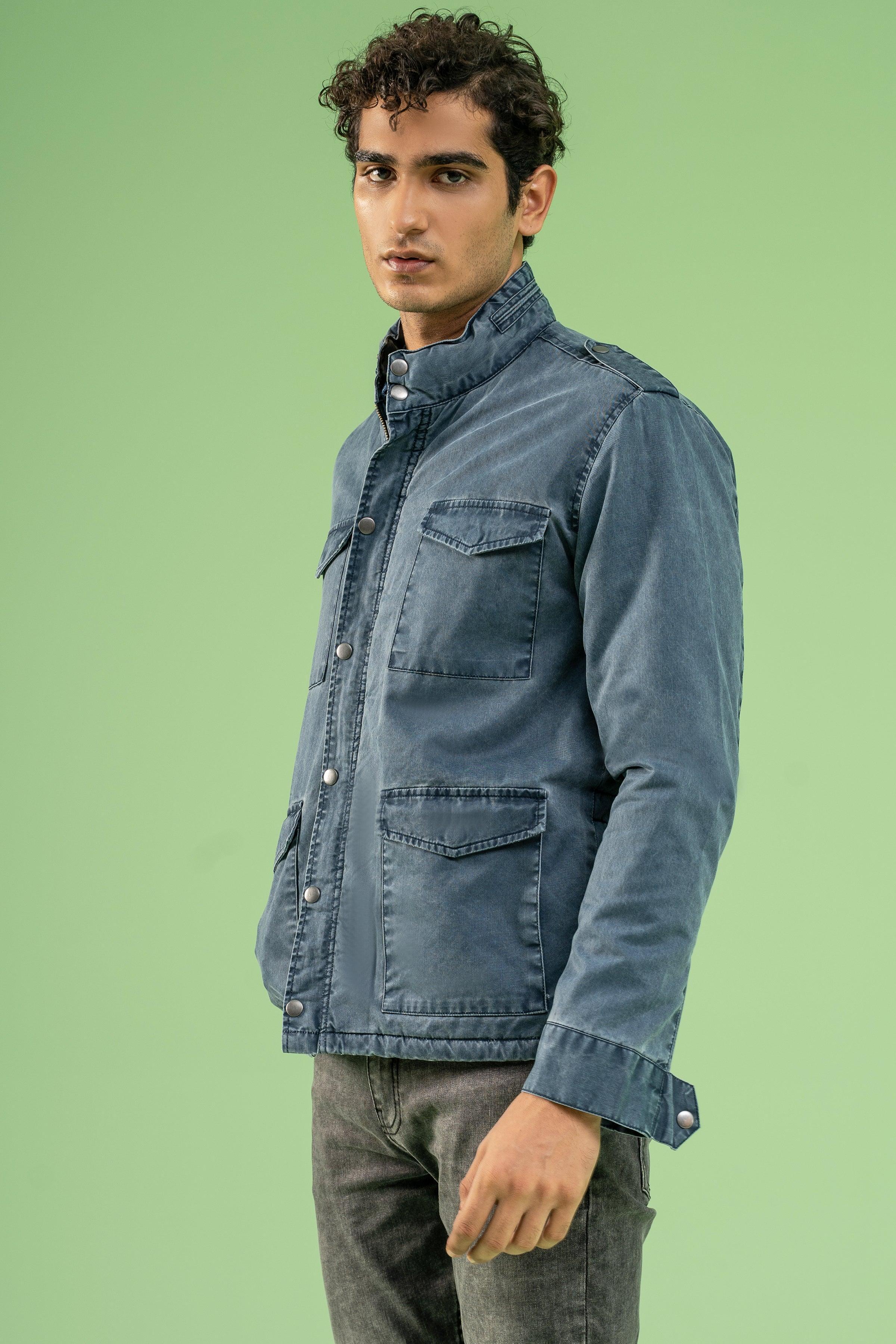 FULL SLEEVE ENZYME WASHED FIELD JACKET NAVY - Image 3