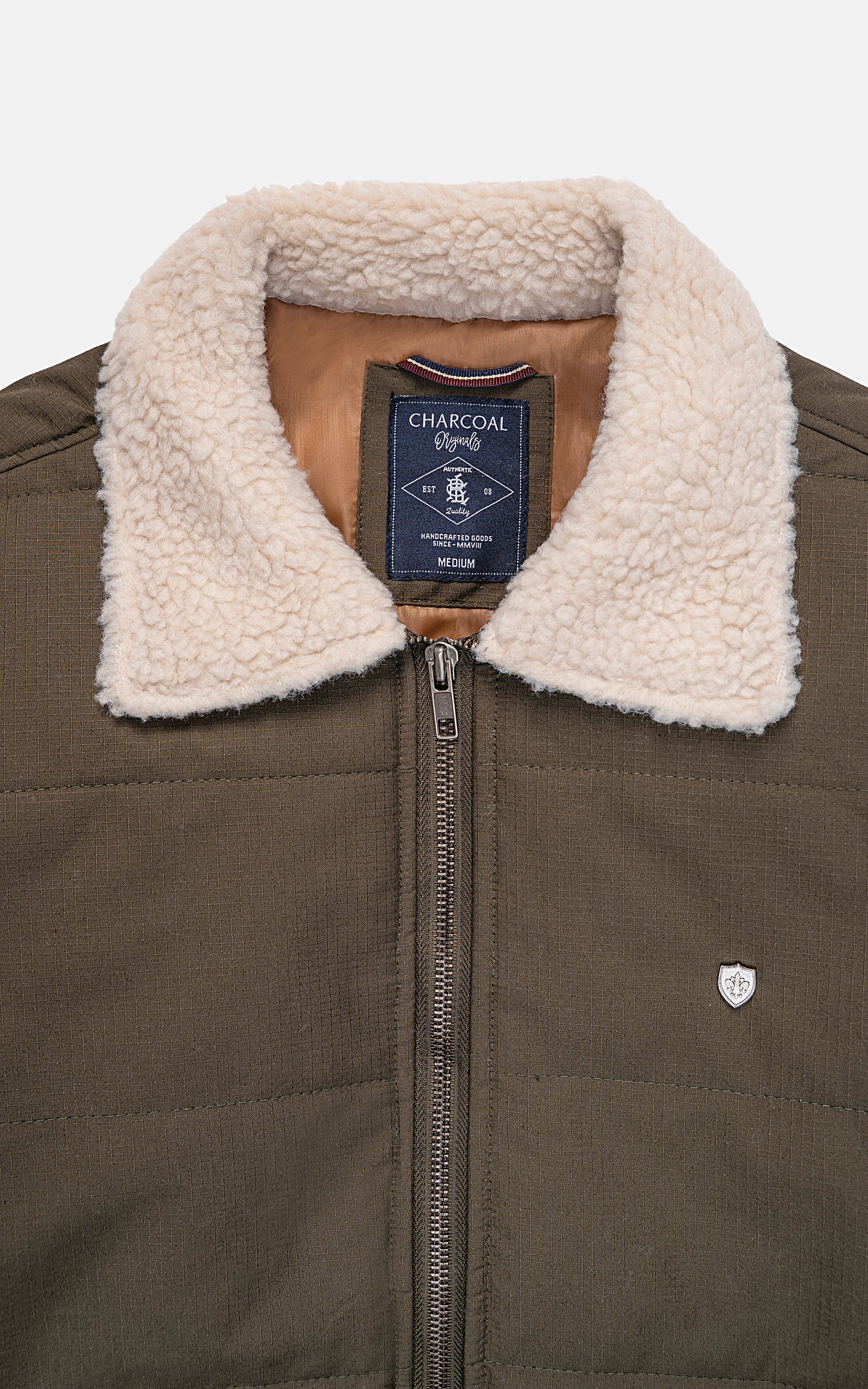 QUILTED FAUX FUR COLLAR JACKET OLIVE - Image 2