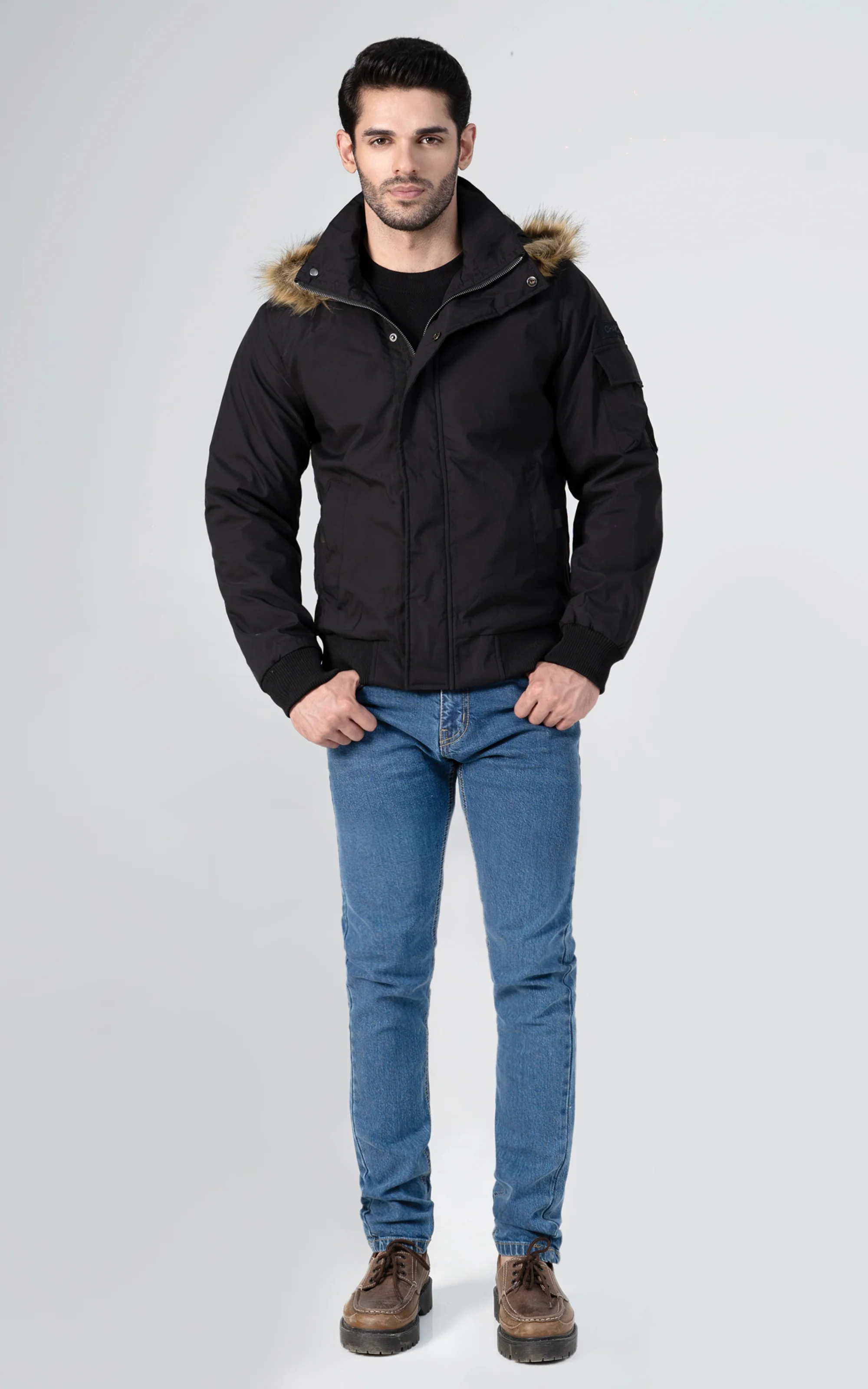 HOODED PUFFER BOMBER JACKET BLACK - Image 3
