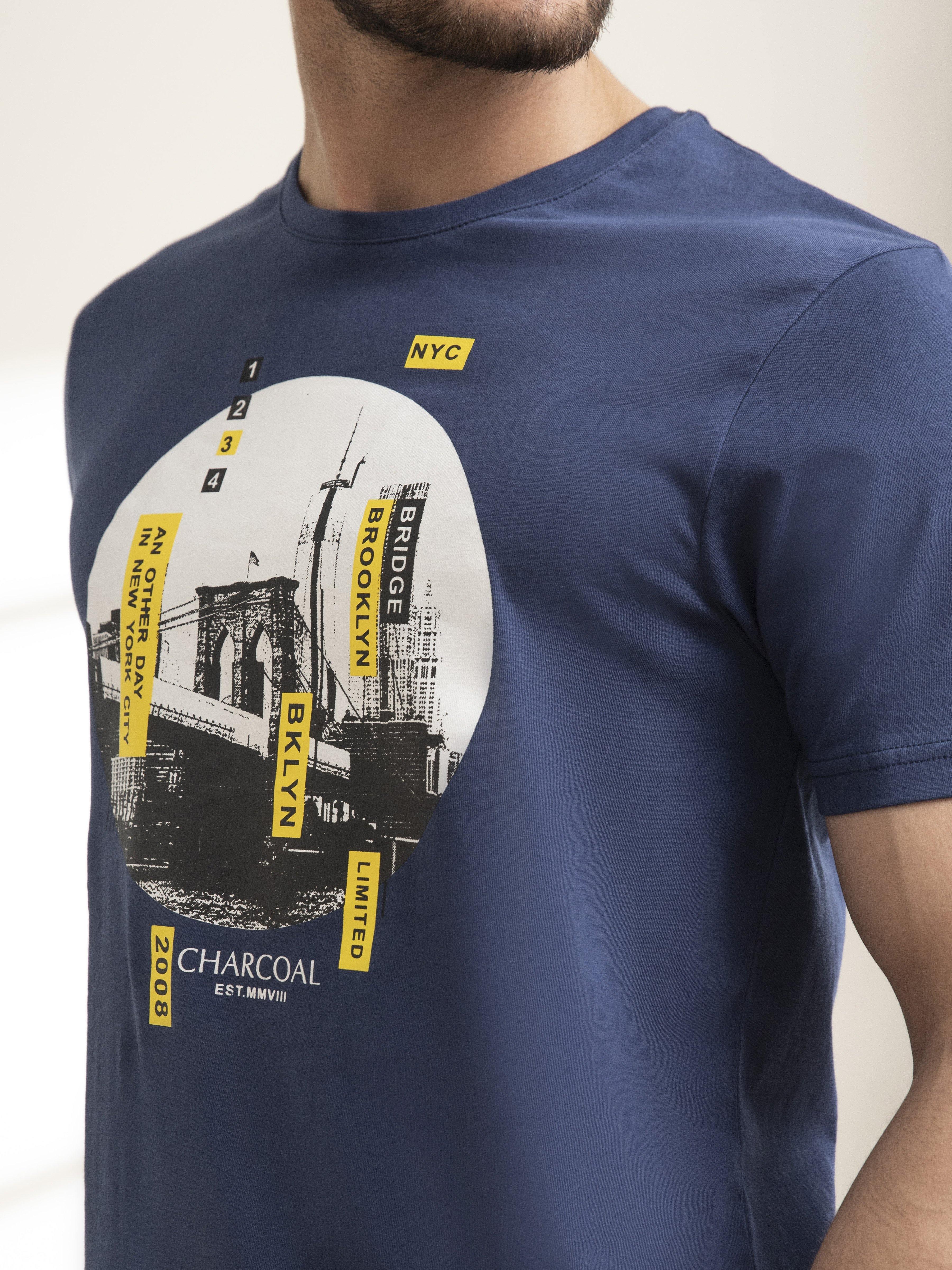 GRAPHIC T SHIRT CREW NECK NAVY BLUE - Image 3