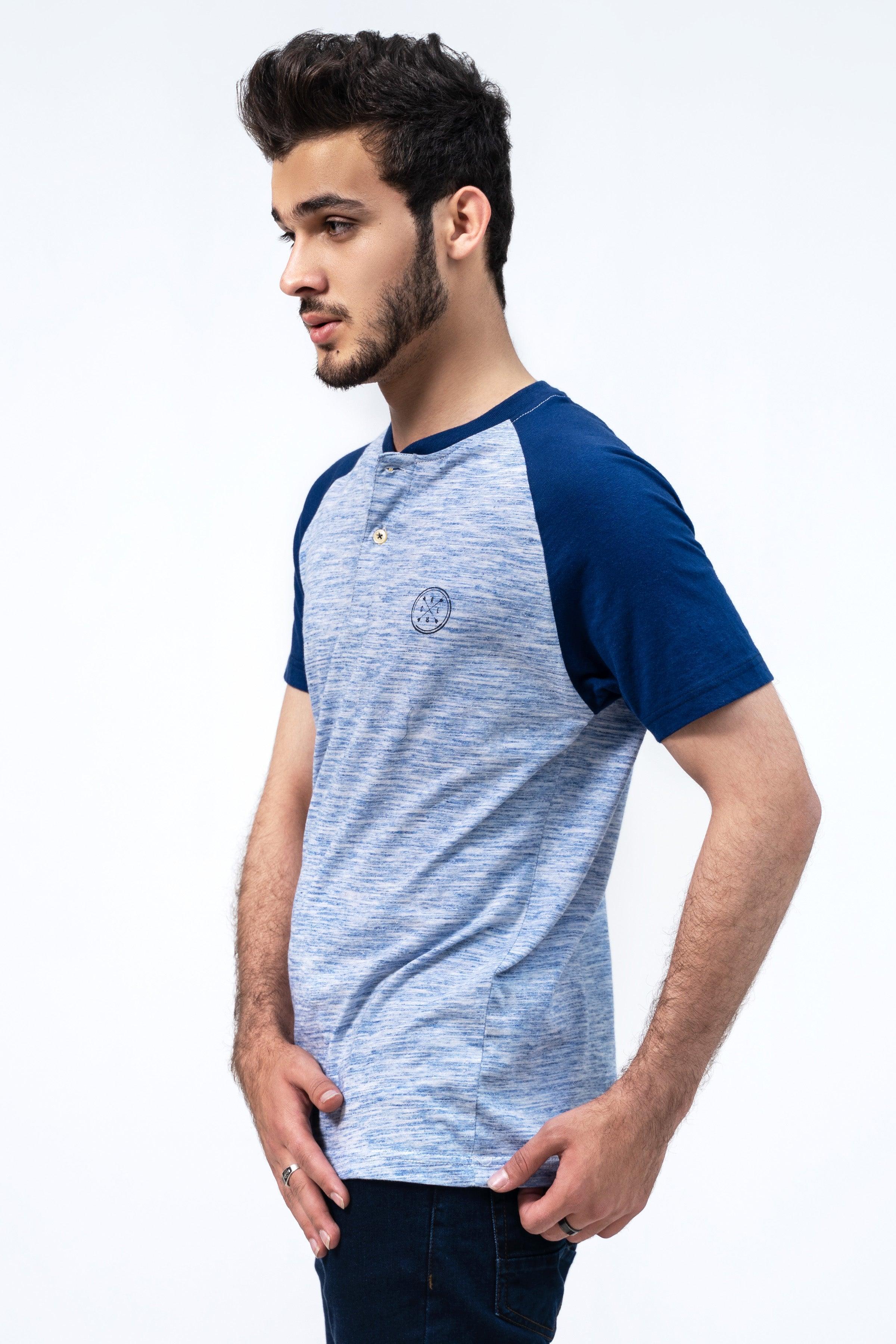 HENLEY RAGLAN T-SHIRT BLUE - Image 3
