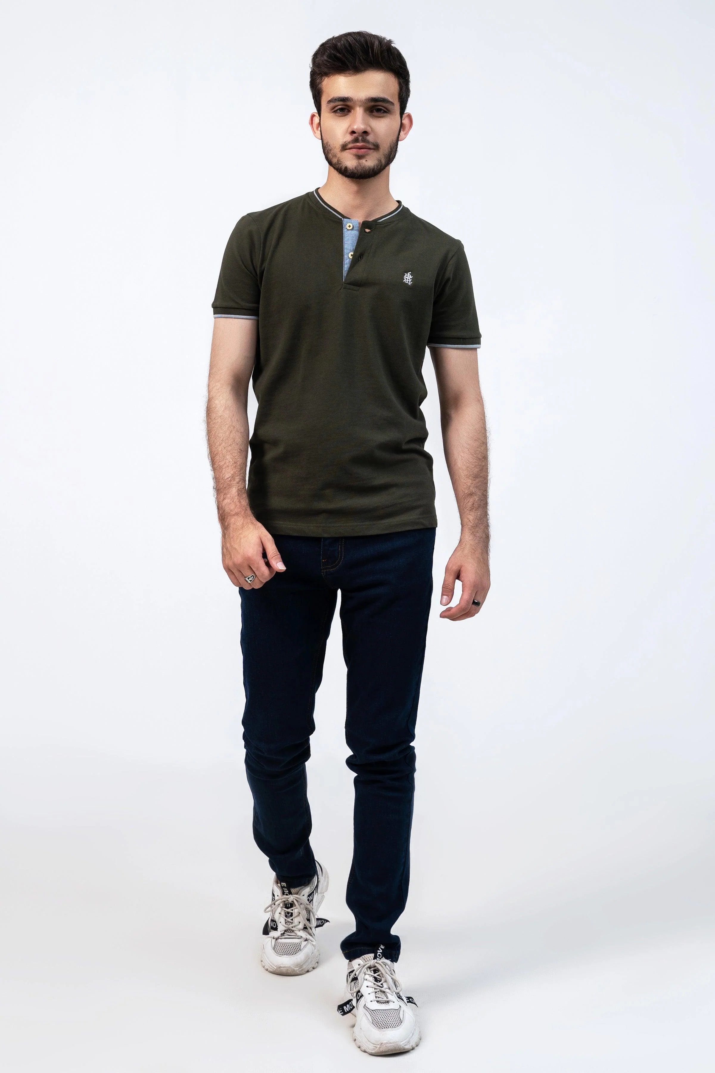 HENLEY T-SHIRT OLIVE GREEN - Image 2