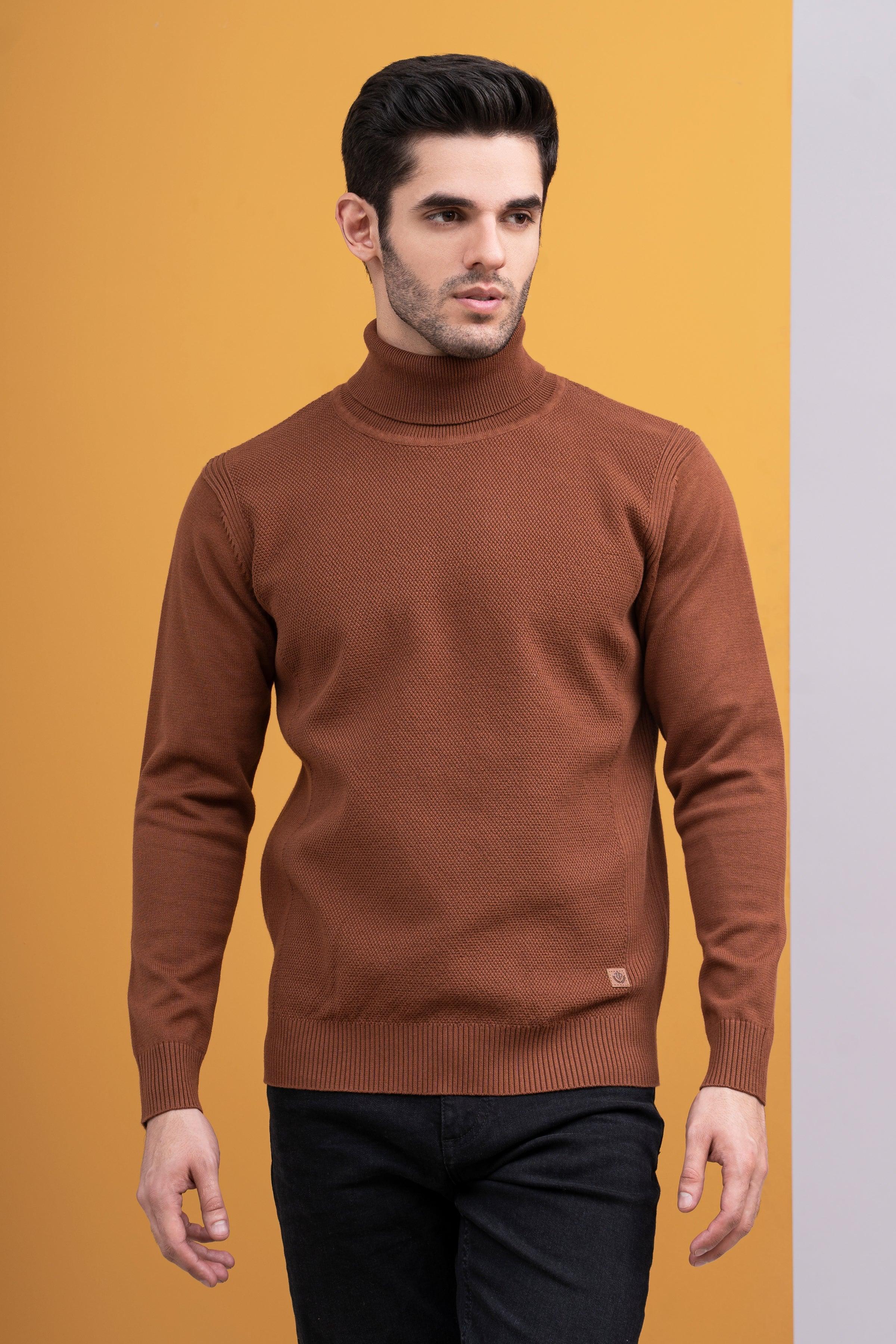 HIGH NECK SWEATER F/S BROWN