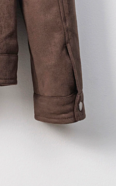 FUR COLLAR SUEDE JACKET FULL SLEEVE BROWN - Image 4