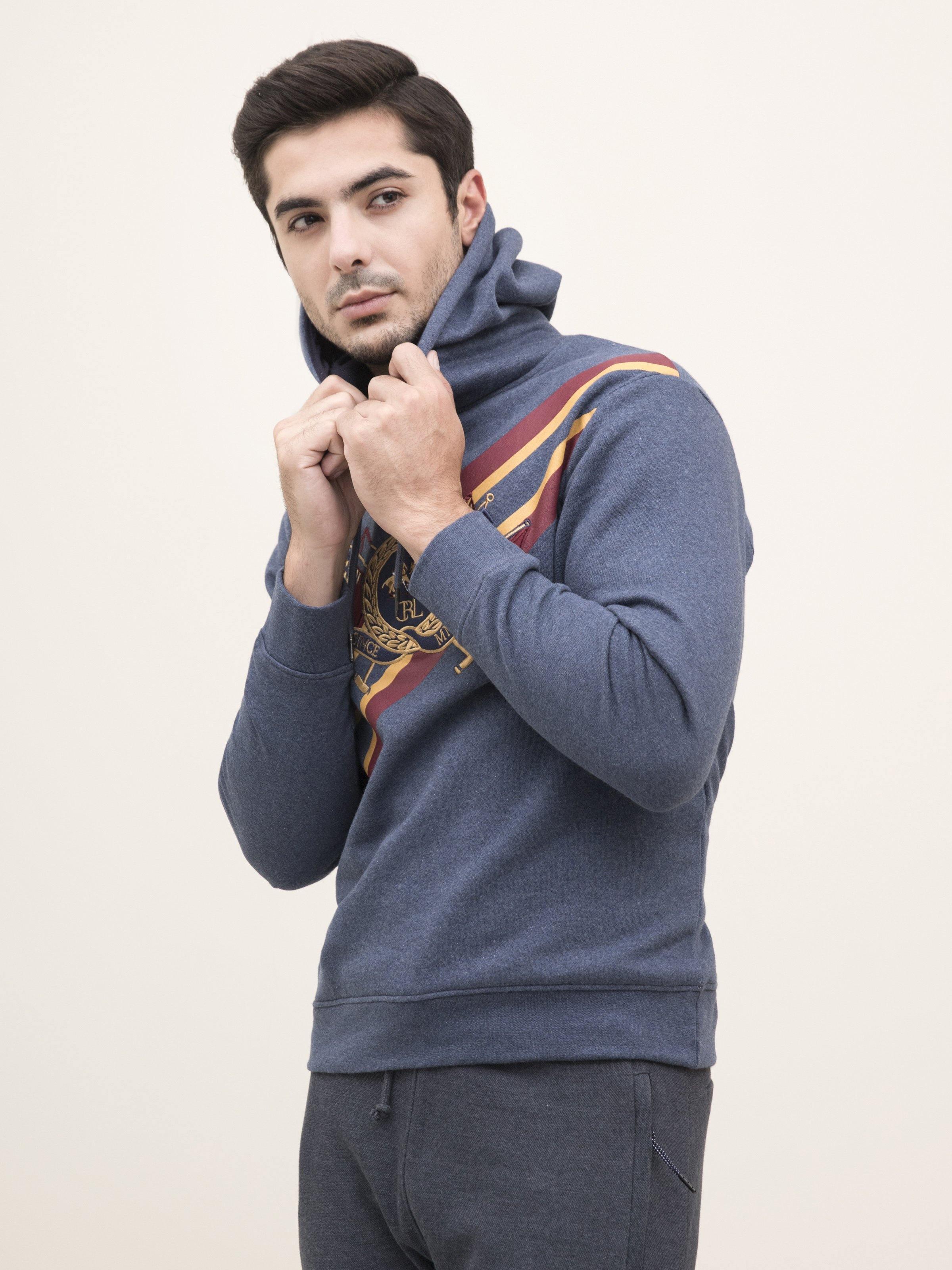 JACKET FULL SLEEVE KNIT HOODIE BLUE MELANGE - Image 3