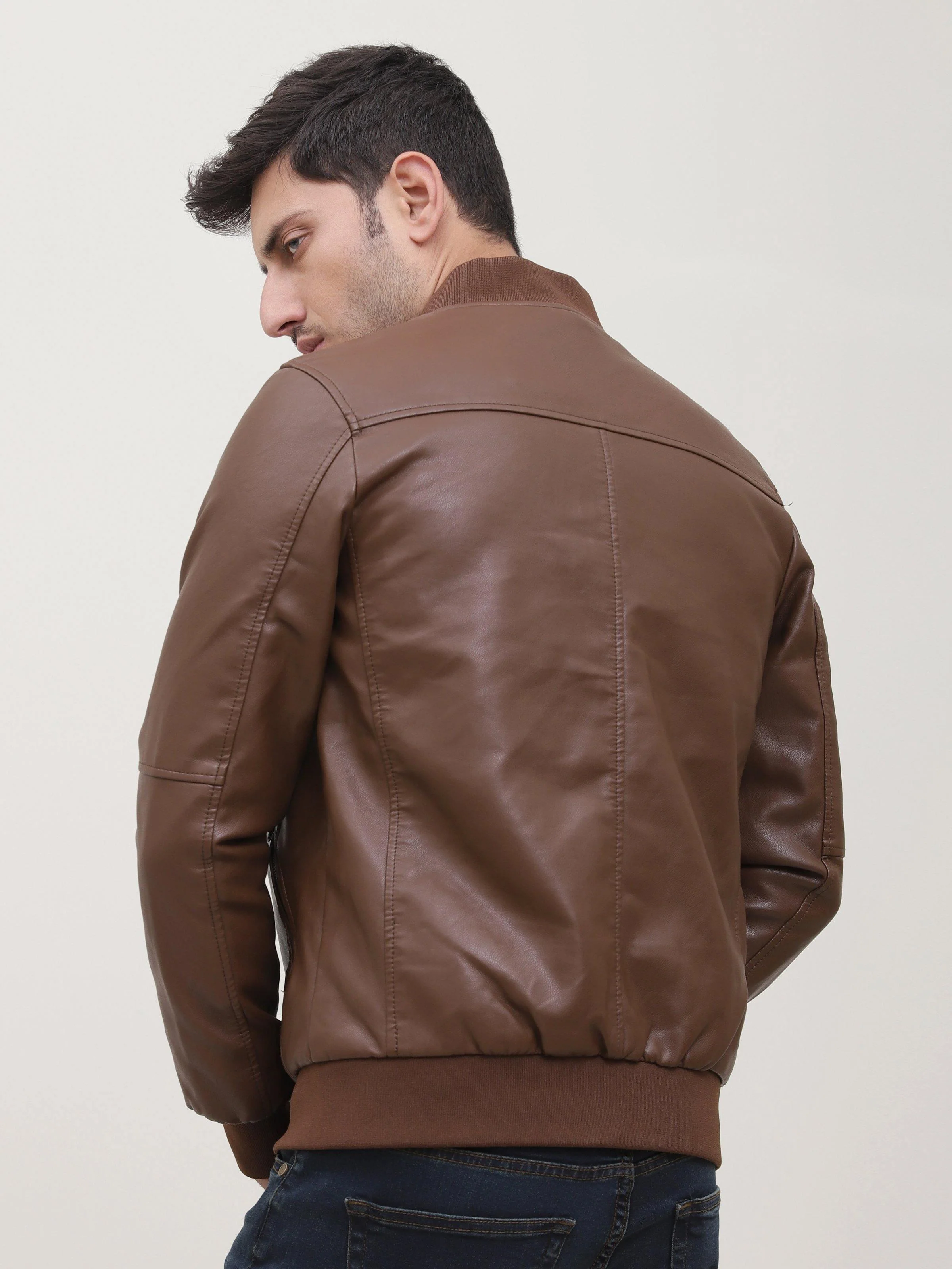JACKET FULL SLEEVE PU LEATHER BROWN - Image 3