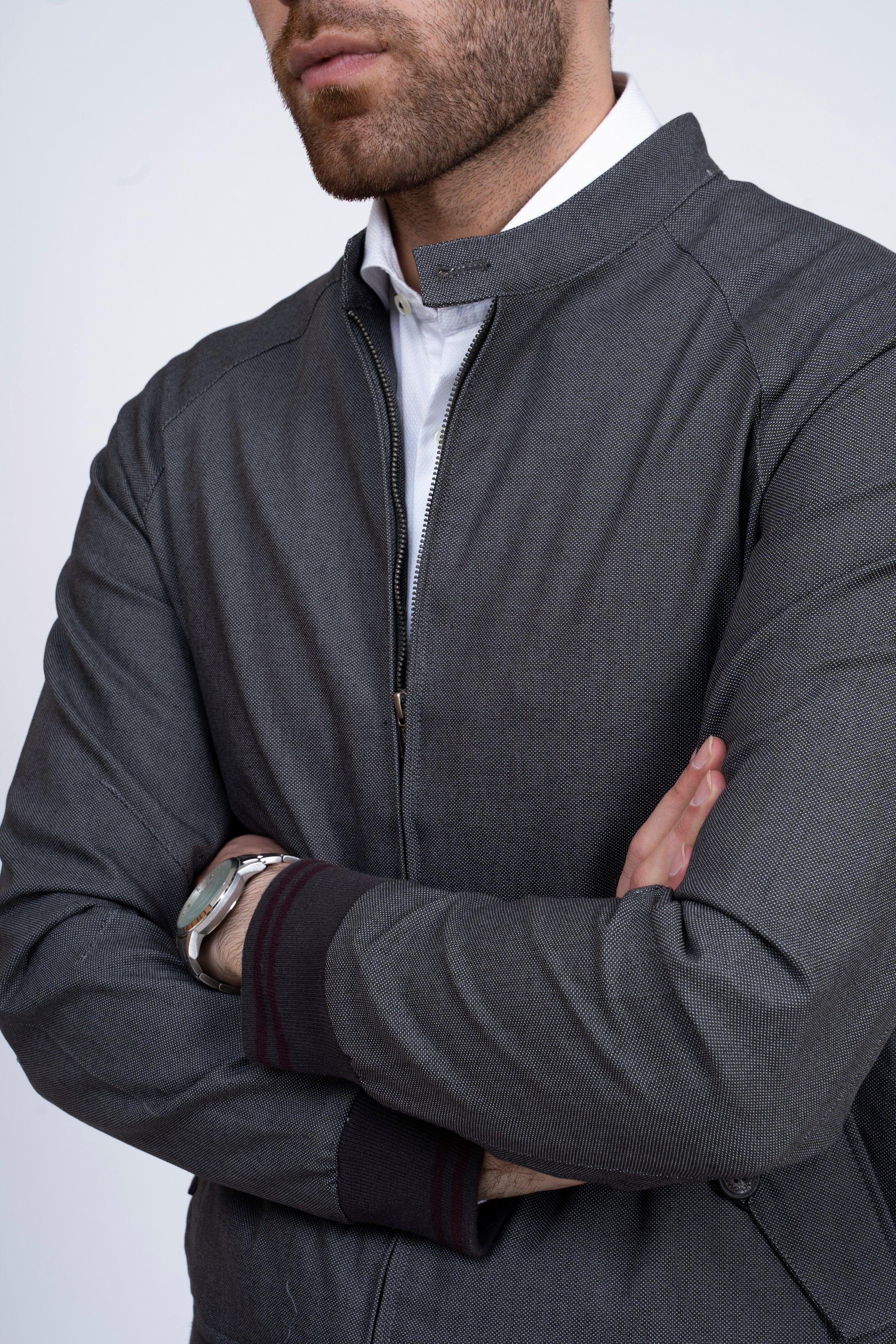 JACKET TIPPING BAN COLLAR DARK GREY - Image 5